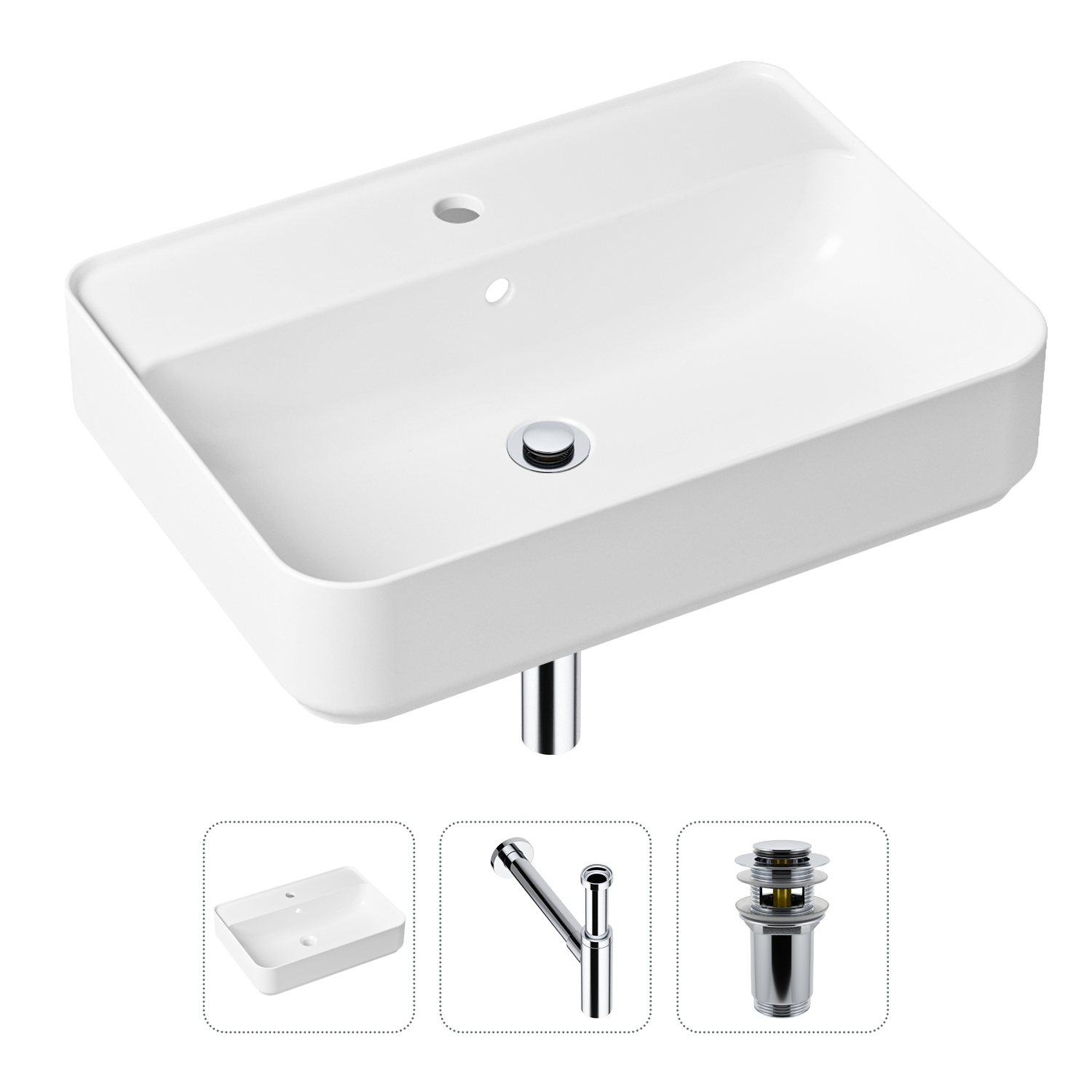 фото Комплект 3 в 1 lavinia boho bathroom sink 21520359: раковина 60 см, сифон, донный клапан