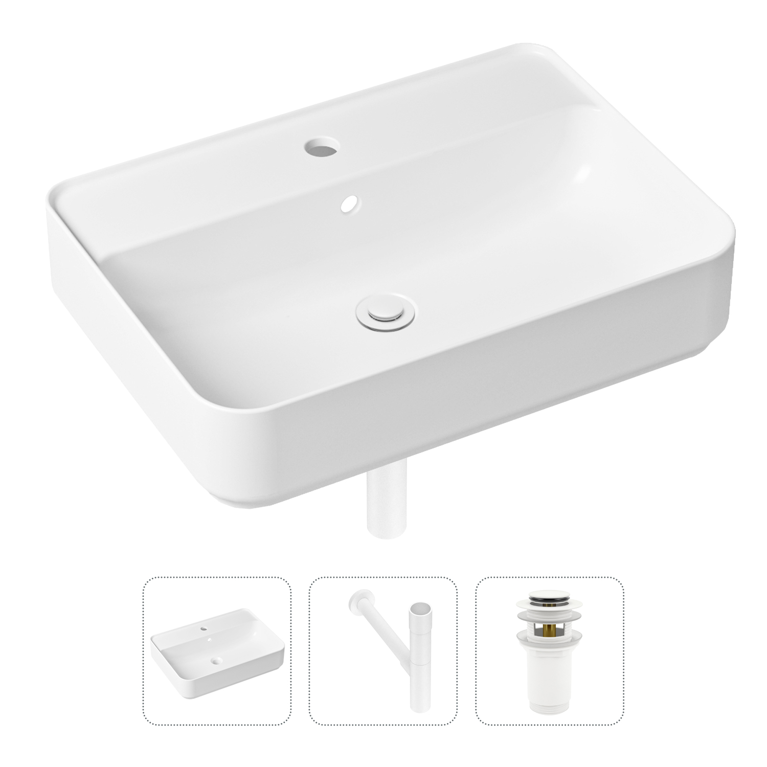 

Комплект 3 в 1 Lavinia Boho Bathroom Sink 21520357: раковина 60 см, сифон, донный клапан, Белый, Комплект раковин Lavinia Boho 33311008 (без перелива- д/к, с сифоном №3)