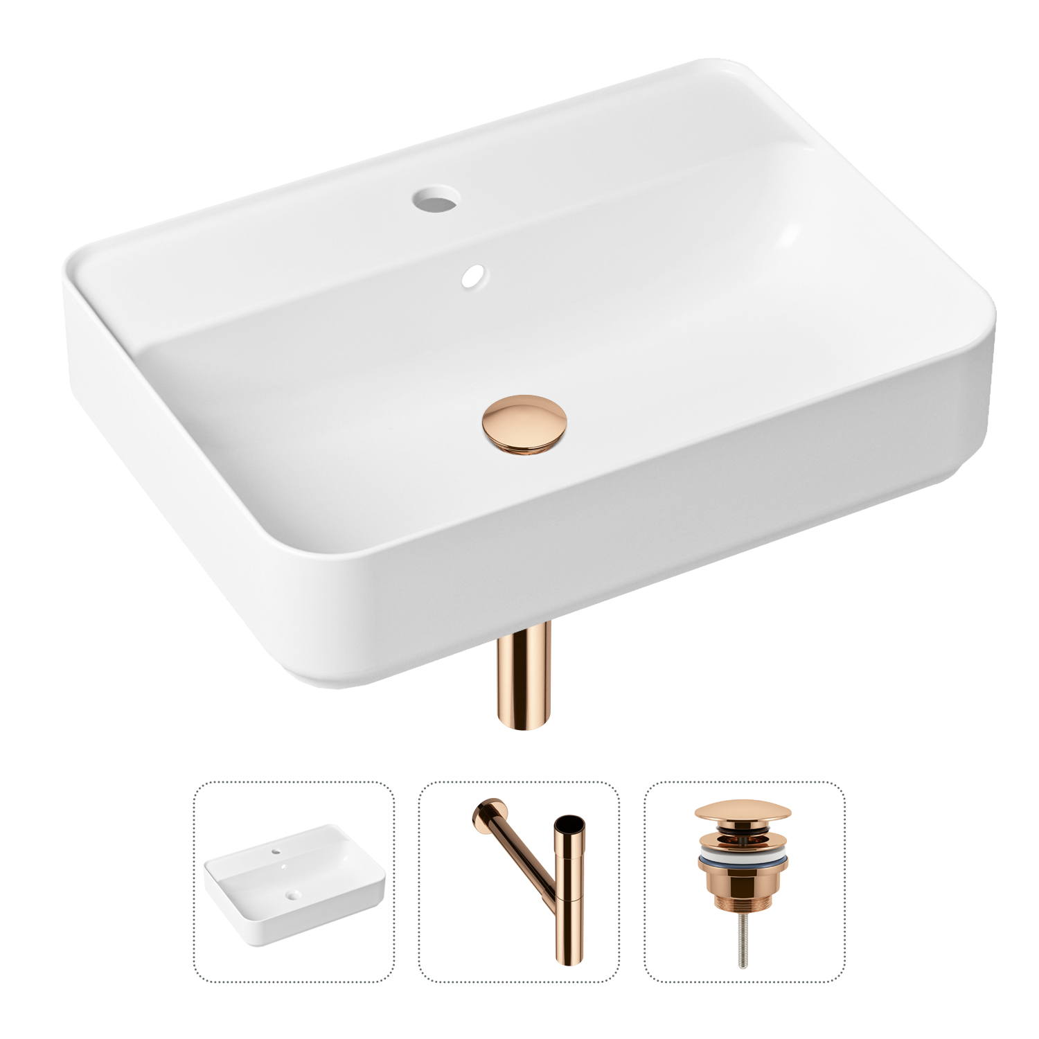 фото Комплект 3 в 1 lavinia boho bathroom sink 21520356: раковина 60 см, сифон, донный клапан