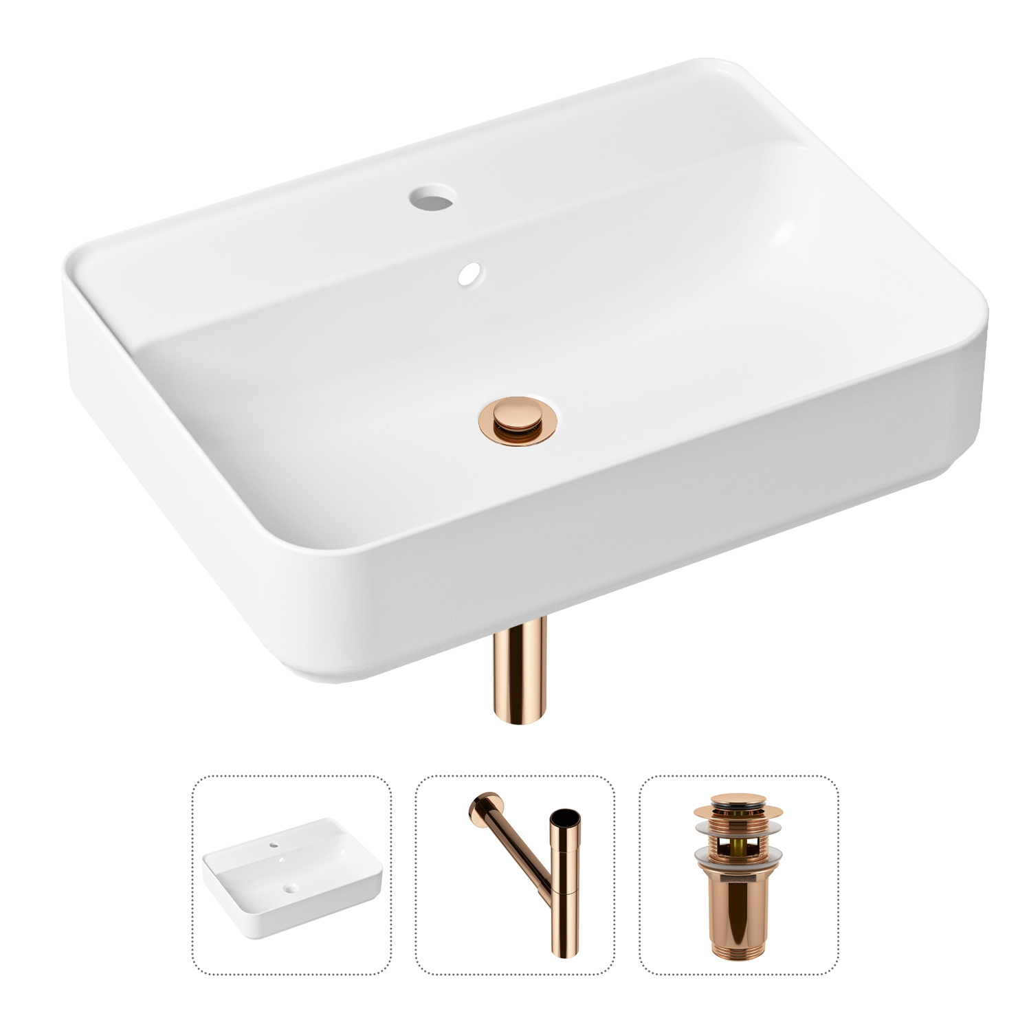 фото Комплект 3 в 1 lavinia boho bathroom sink 21520355: раковина 60 см, сифон, донный клапан