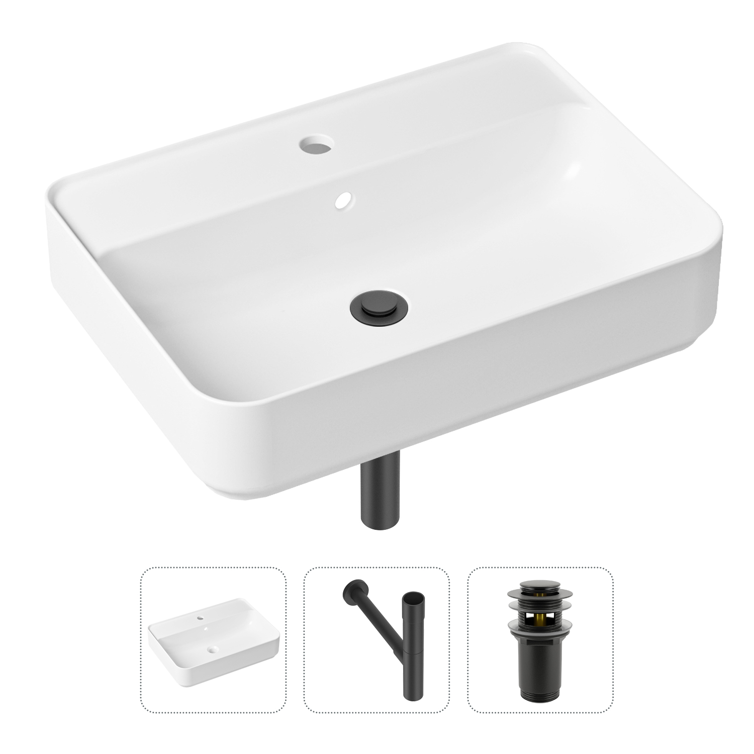 

Комплект 3 в 1 Lavinia Boho Bathroom Sink 21520351: раковина 60 см, сифон, донный клапан, Черный, Комплект раковин Lavinia Boho 33311008 (без перелива- д/к, с сифоном №3)