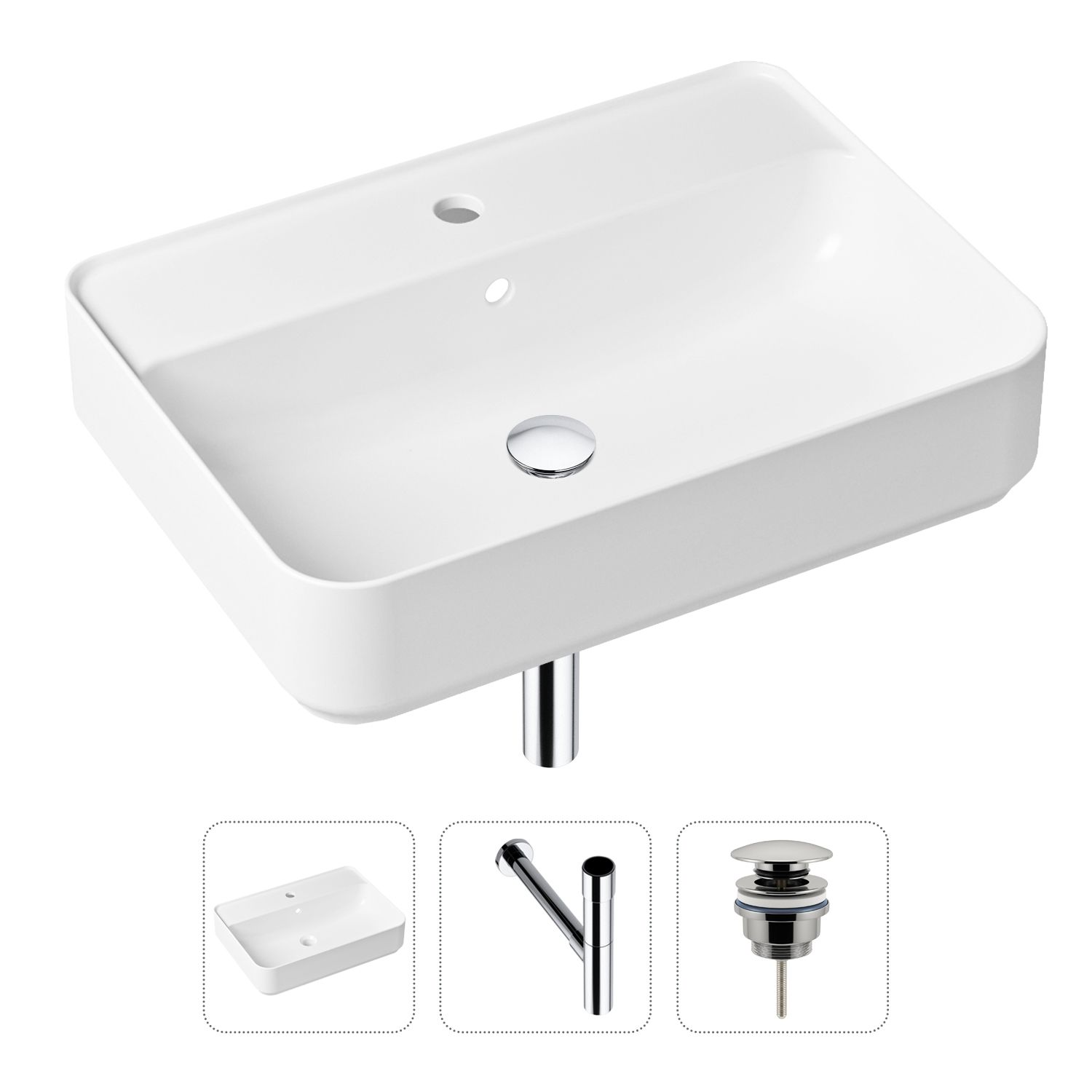 фото Комплект 3 в 1 lavinia boho bathroom sink 21520350: раковина 60 см, сифон, донный клапан