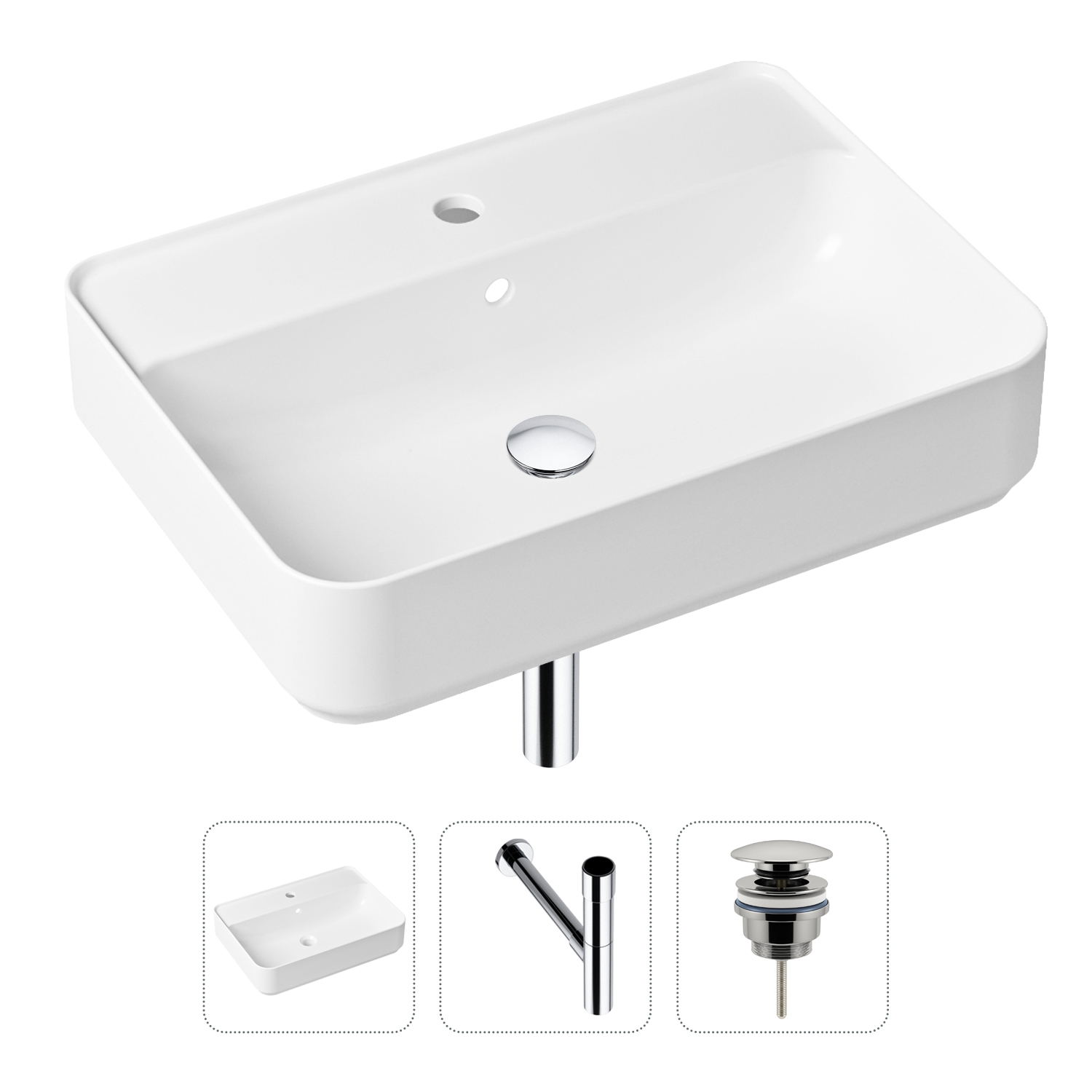 фото Комплект 3 в 1 lavinia boho bathroom sink 21520350: раковина 60 см, сифон, донный клапан