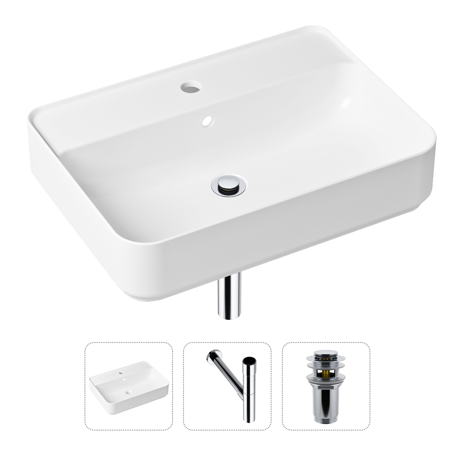 фото Комплект 3 в 1 lavinia boho bathroom sink 21520349: раковина 60 см, сифон, донный клапан