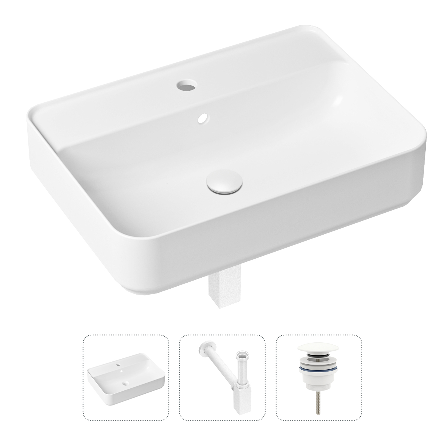 

Комплект 3 в 1 Lavinia Boho Bathroom Sink 21520348: раковина 60 см, сифон, донный клапан, Белый, Комплект раковин Lavinia Boho 33311008 (универсальный д/к, с сифоном №4)