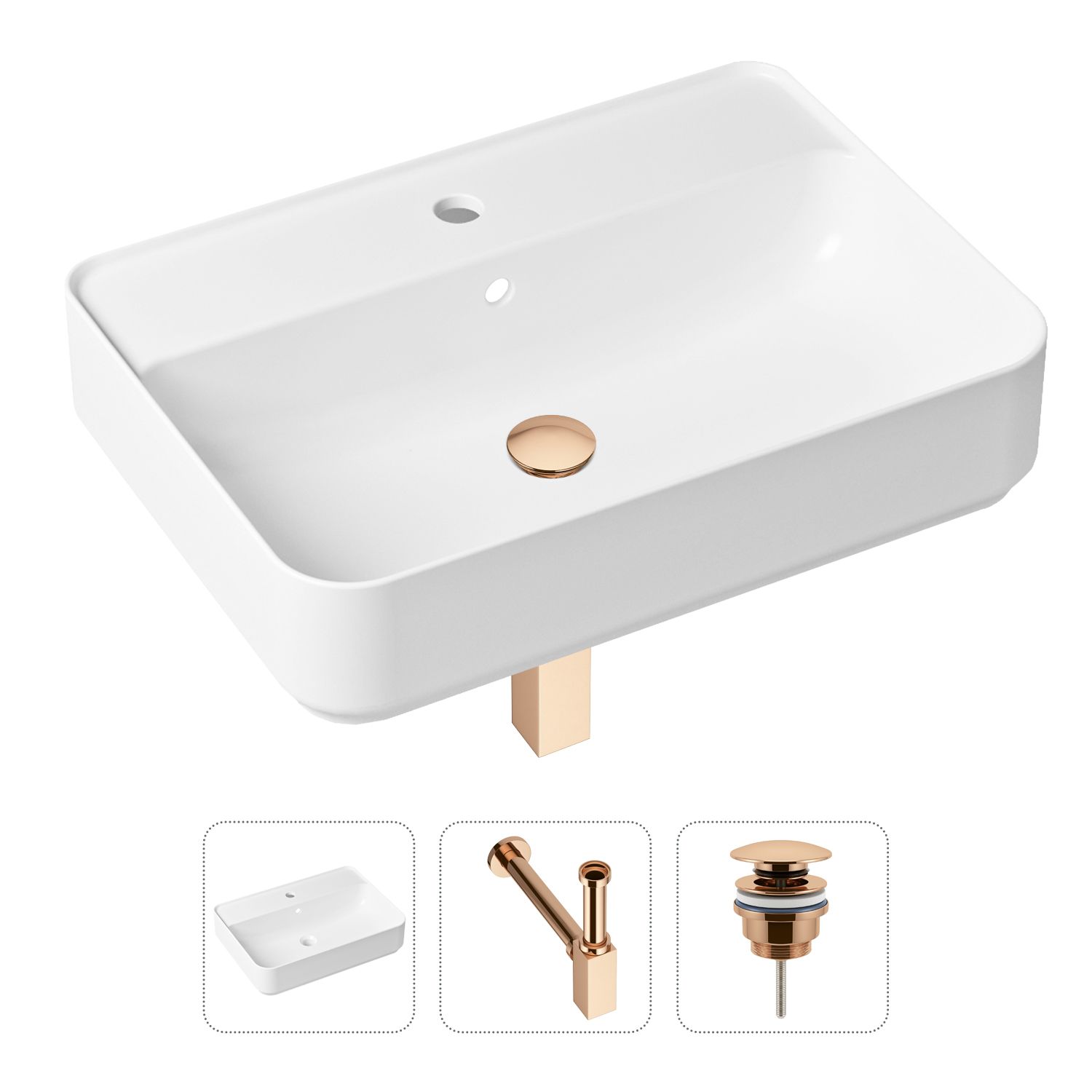 фото Комплект 3 в 1 lavinia boho bathroom sink 21520346: раковина 60 см, сифон, донный клапан