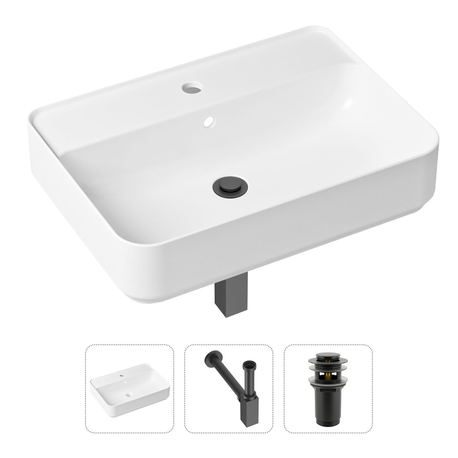 

Комплект 3 в 1 Lavinia Boho Bathroom Sink 21520341: раковина 60 см, сифон, донный клапан, Bathroom Sink 21520341
