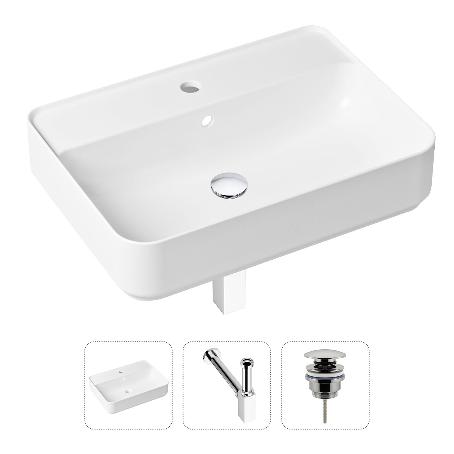 фото Комплект 3 в 1 lavinia boho bathroom sink 21520340: раковина 60 см, сифон, донный клапан