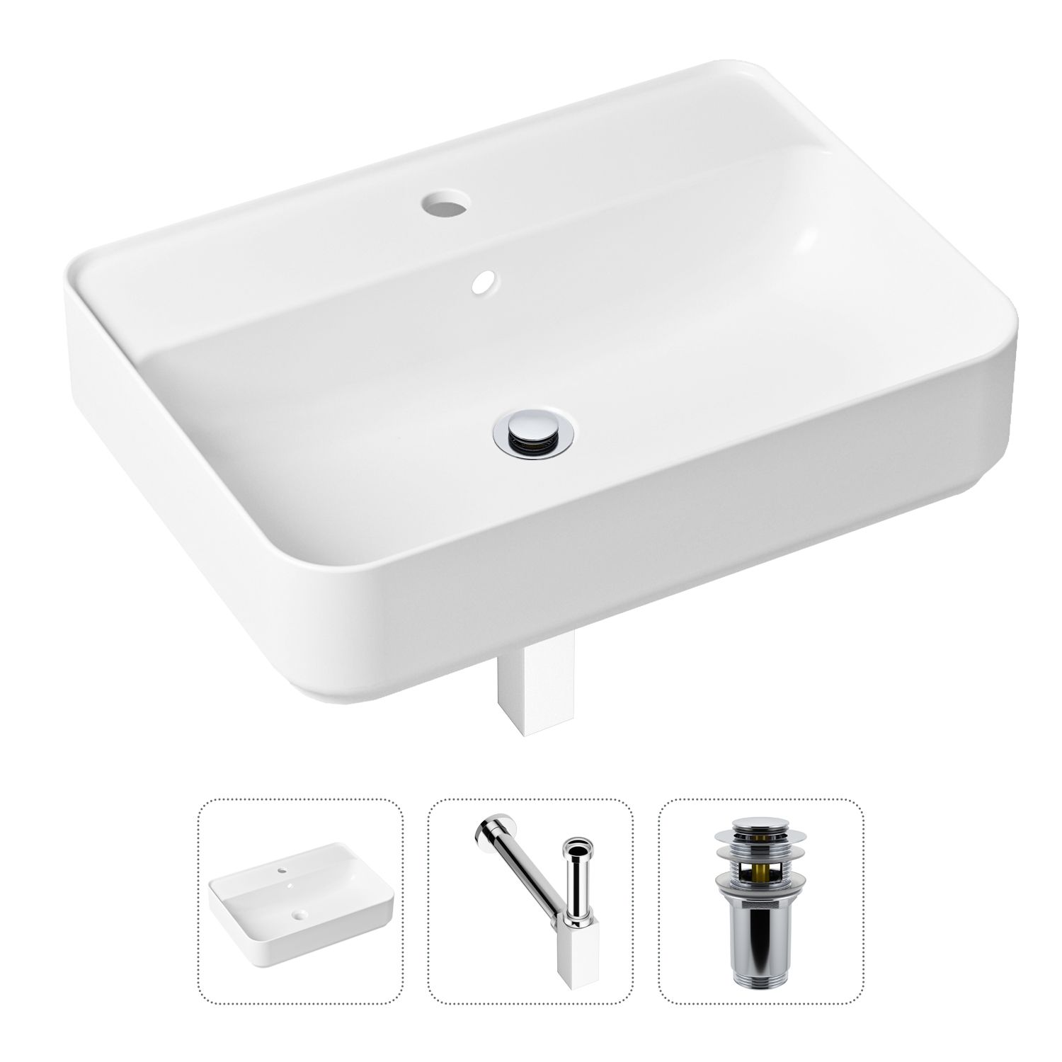 фото Комплект 3 в 1 lavinia boho bathroom sink 21520339: раковина 60 см, сифон, донный клапан