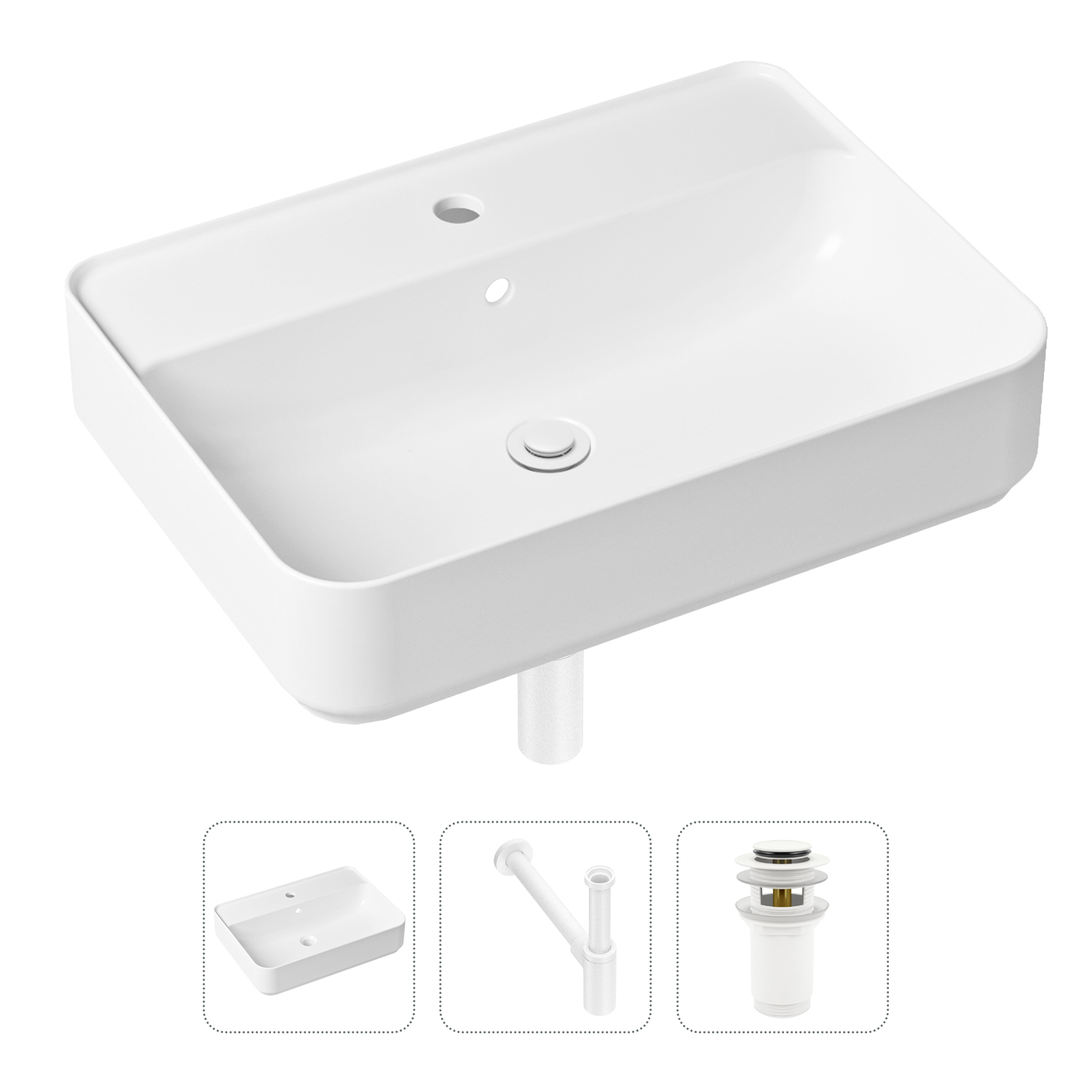 фото Комплект 3 в 1 lavinia boho bathroom sink 21520337: раковина 60 см, сифон, донный клапан