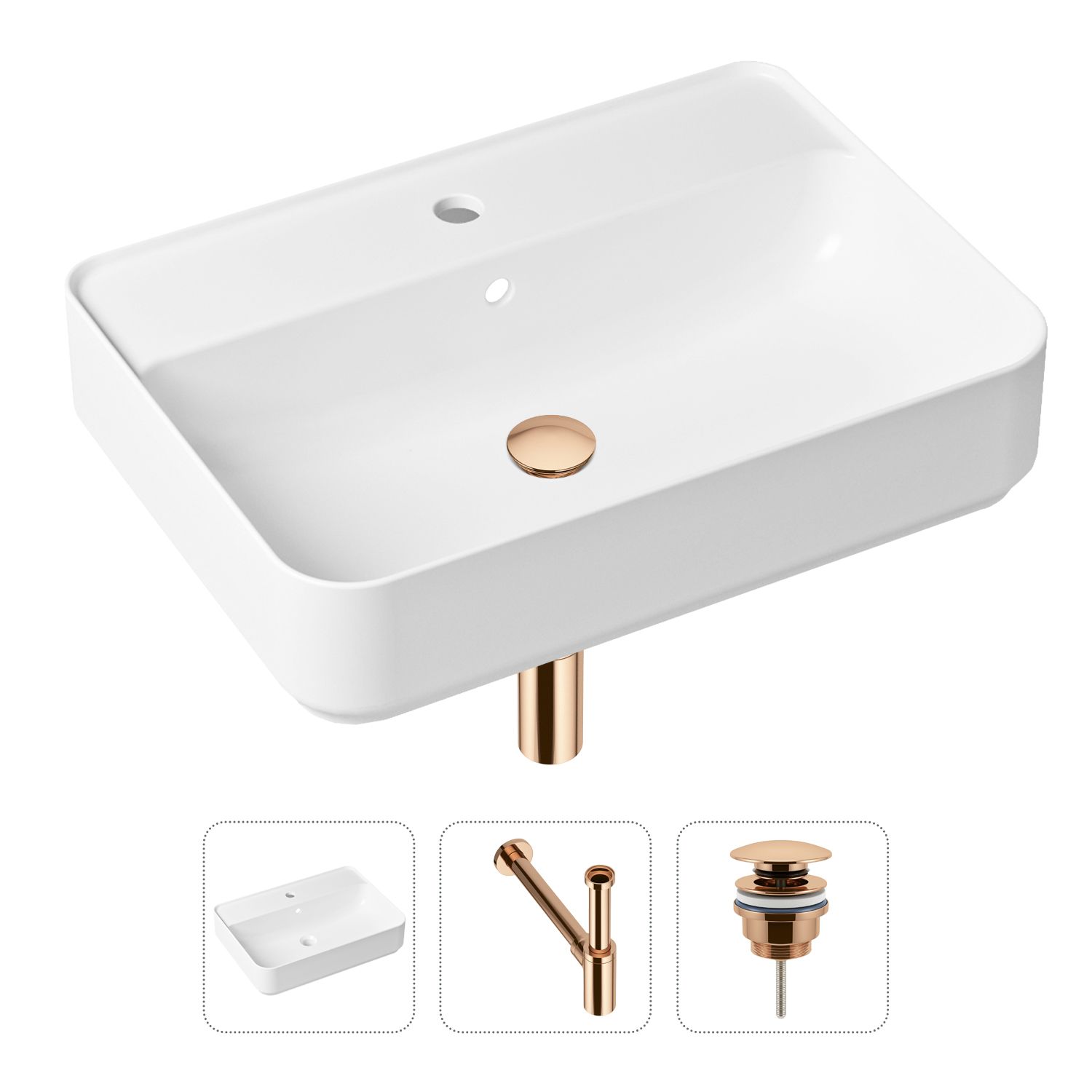 фото Комплект 3 в 1 lavinia boho bathroom sink 21520336: раковина 60 см, сифон, донный клапан