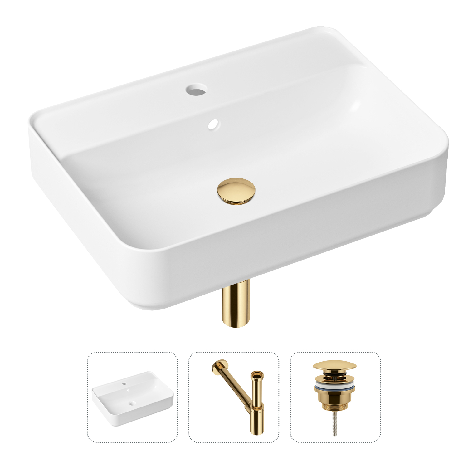 фото Комплект 3 в 1 lavinia boho bathroom sink 21520334: раковина 60 см, сифон, донный клапан