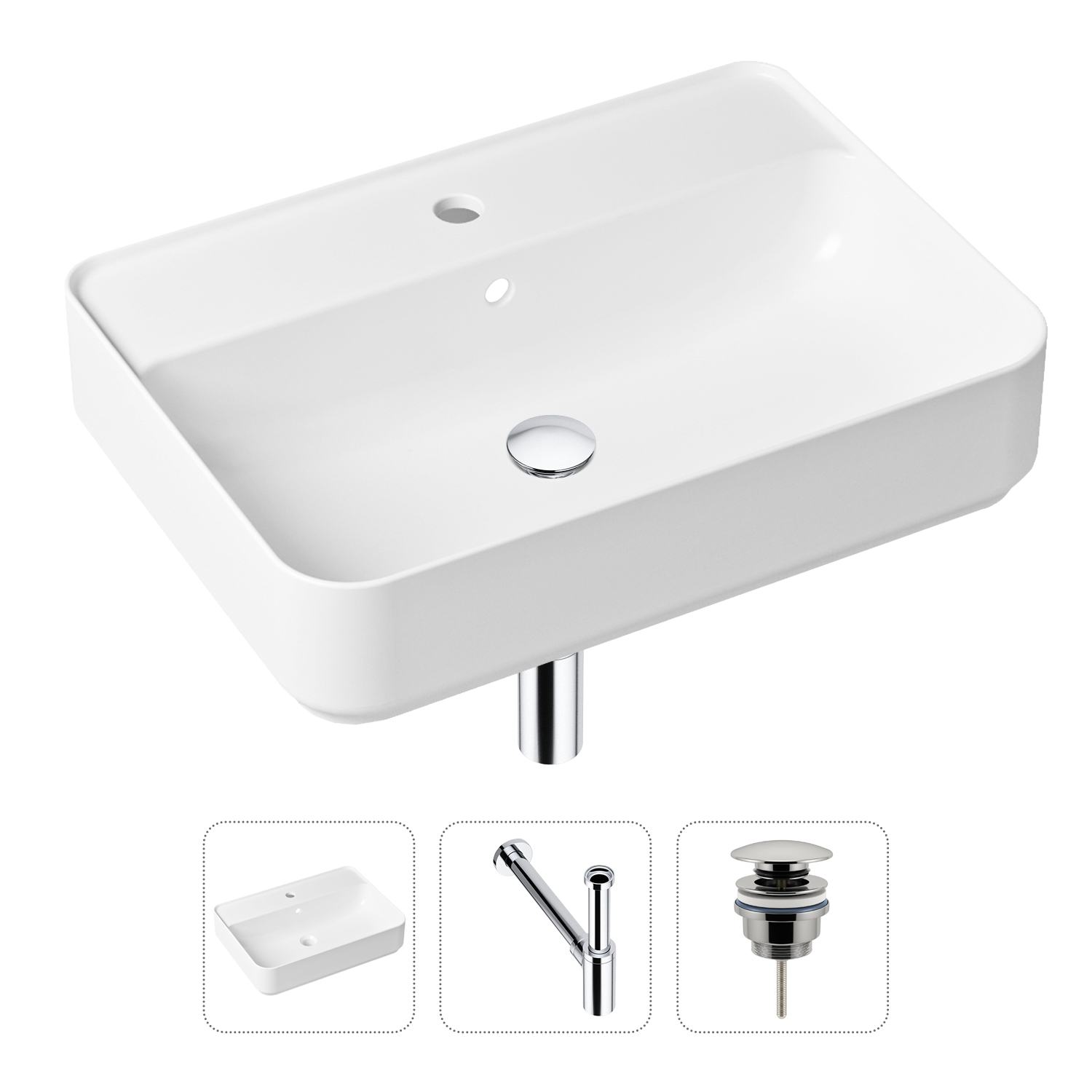 фото Комплект 3 в 1 lavinia boho bathroom sink 21520330: раковина 60 см, сифон, донный клапан