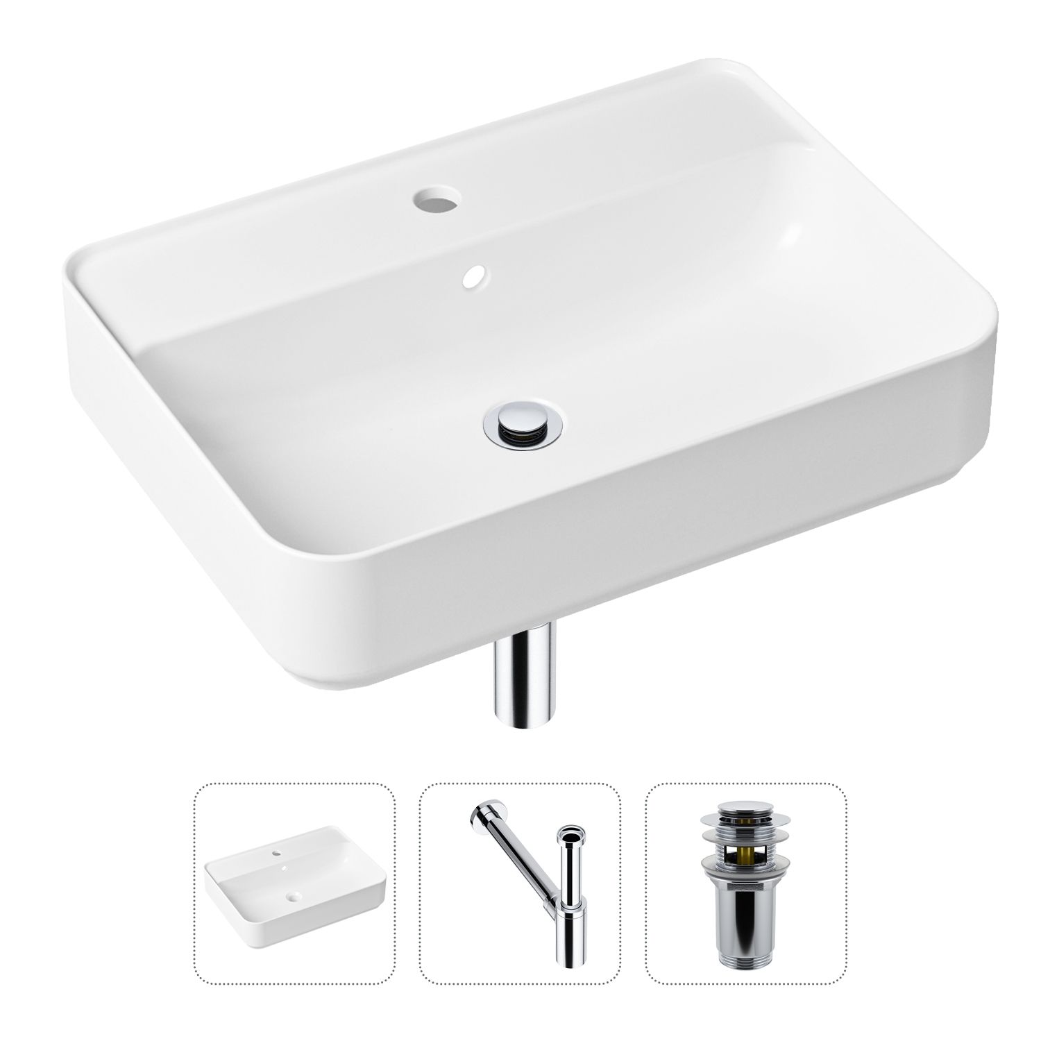 фото Комплект 3 в 1 lavinia boho bathroom sink 21520329: раковина 60 см, сифон, донный клапан