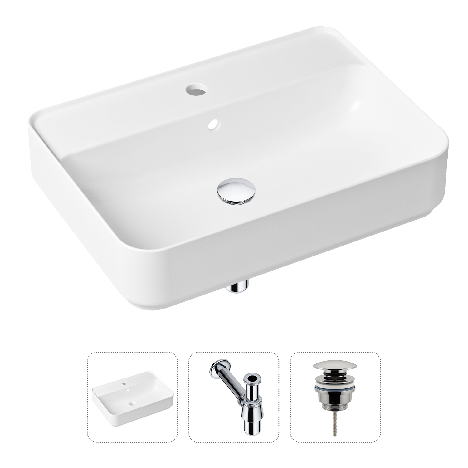Комплект 3 в 1 Lavinia Boho Bathroom Sink 21520328: раковина 60 см, сифон, донный клапан