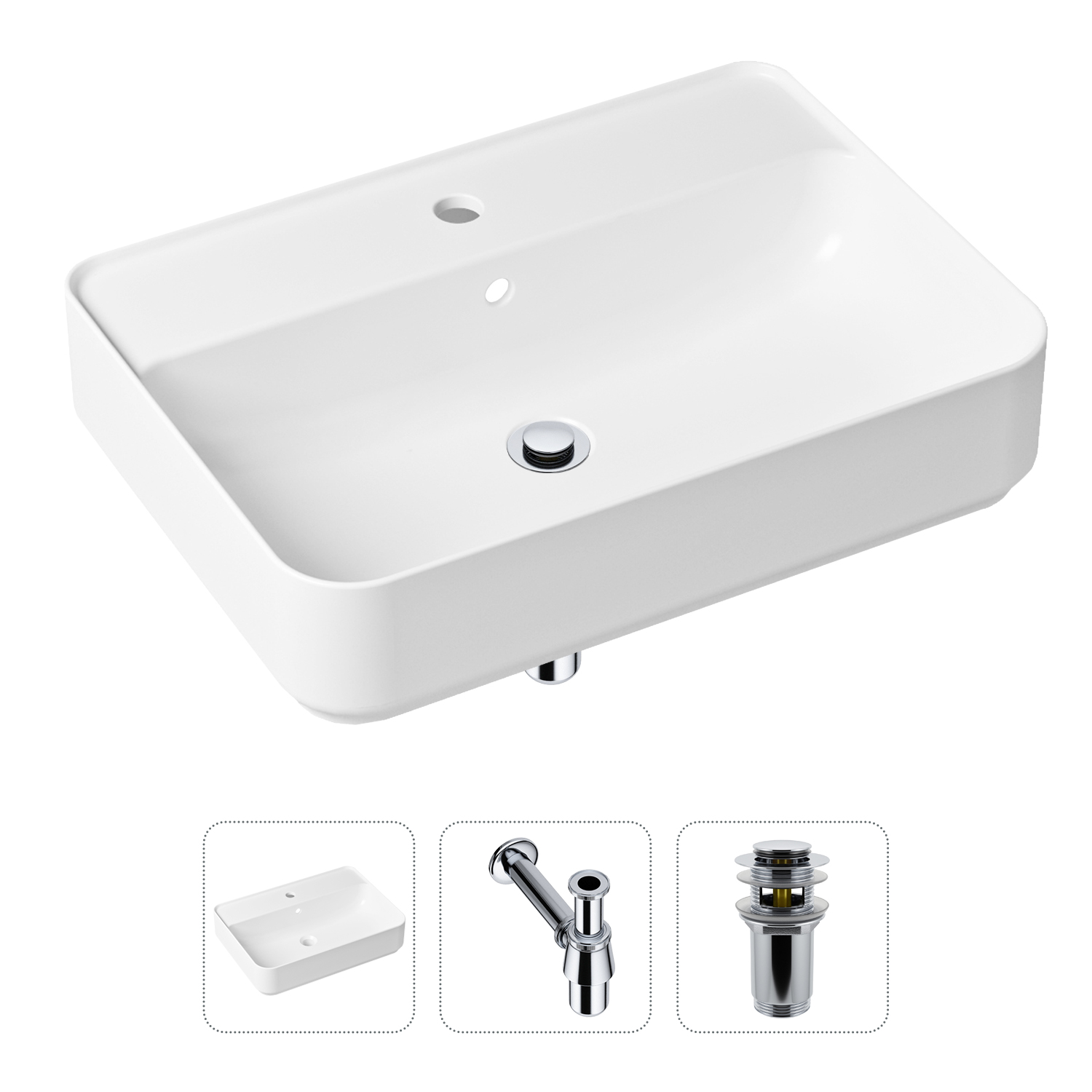 фото Комплект 3 в 1 lavinia boho bathroom sink 21520327: раковина 60 см, сифон, донный клапан