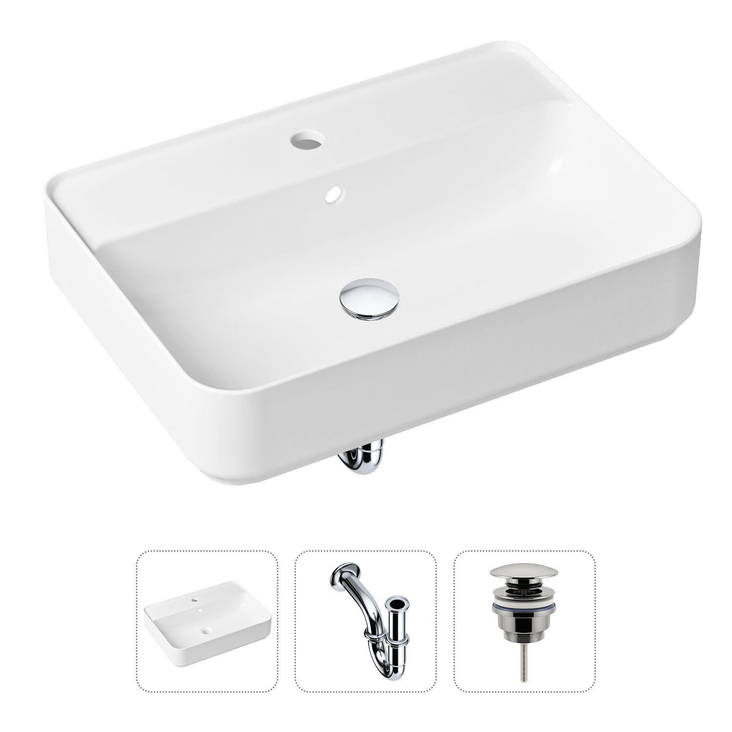 Комплект 3 в 1 Lavinia Boho Bathroom Sink 21520326: раковина 60 см, сифон, донный клапан