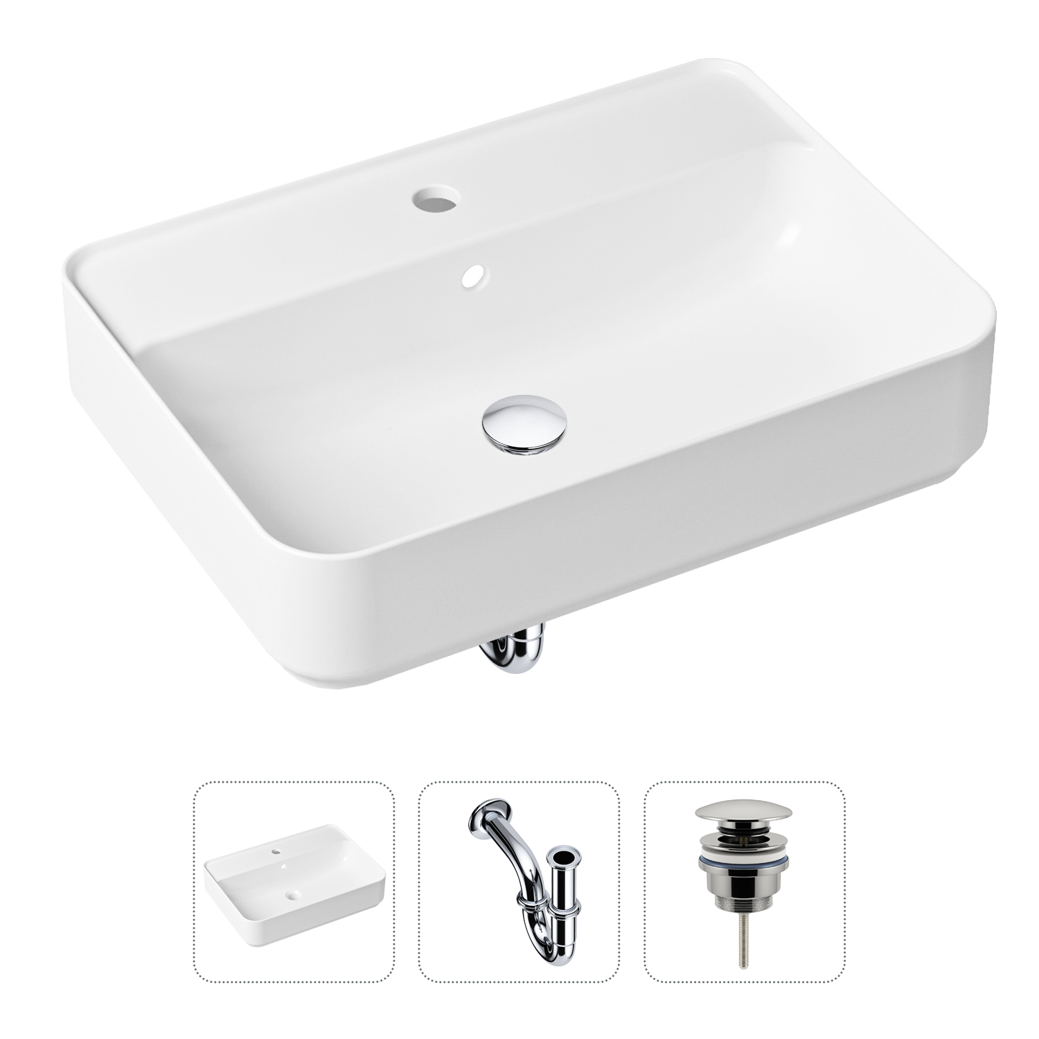 Комплект 3 в 1 Lavinia Boho Bathroom Sink 21520326: раковина 60 см, сифон, донный клапан