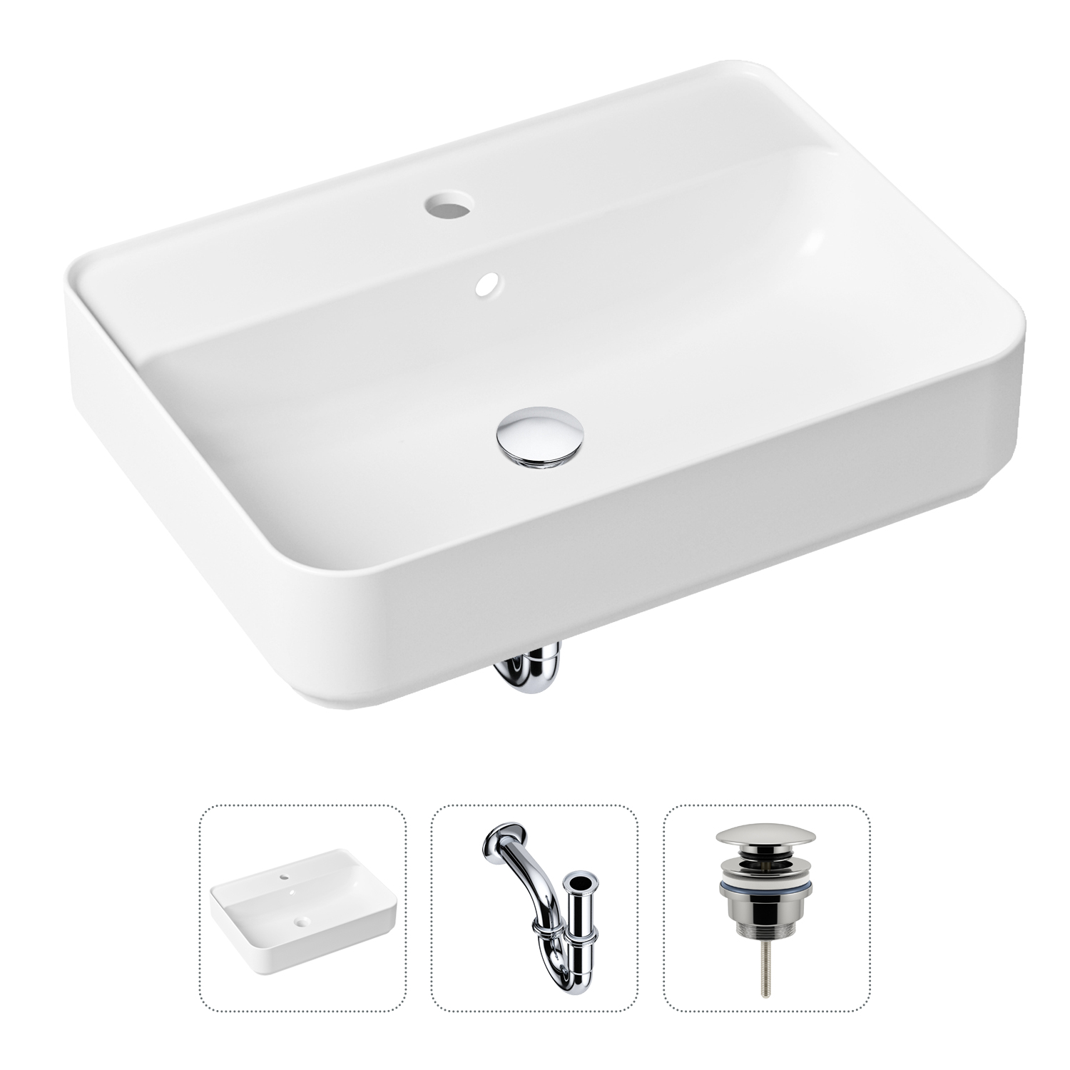 фото Комплект 3 в 1 lavinia boho bathroom sink 21520326: раковина 60 см, сифон, донный клапан