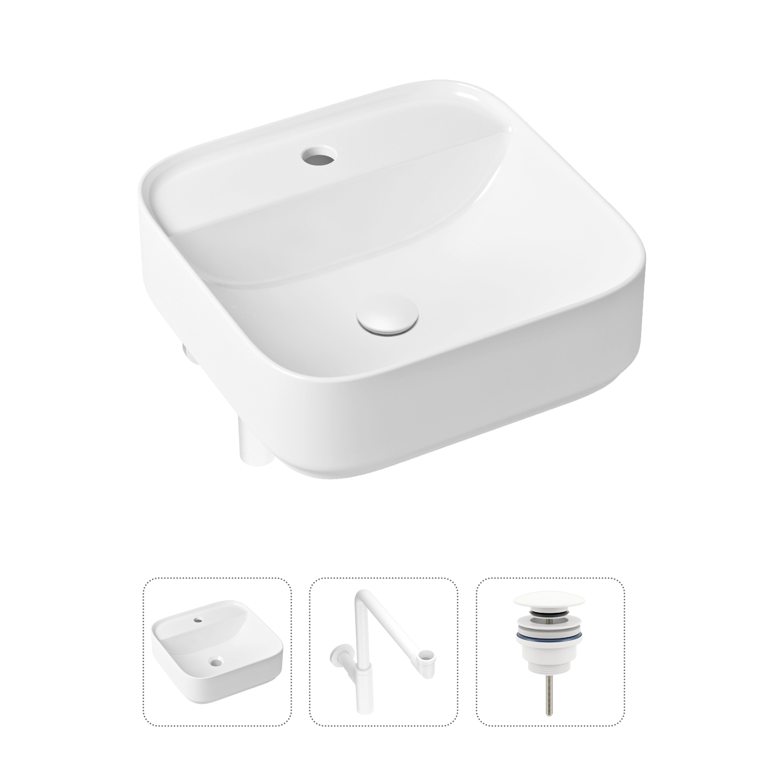 Комплект 3 в 1 Lavinia Boho Bathroom Sink 21520324: раковина 42 см, сифон, донный клапан