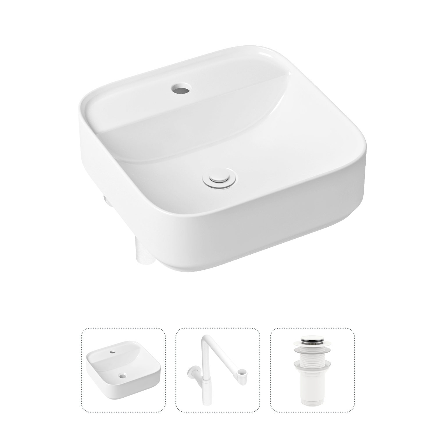 фото Комплект 3 в 1 lavinia boho bathroom sink 21520323: раковина 42 см, сифон, донный клапан