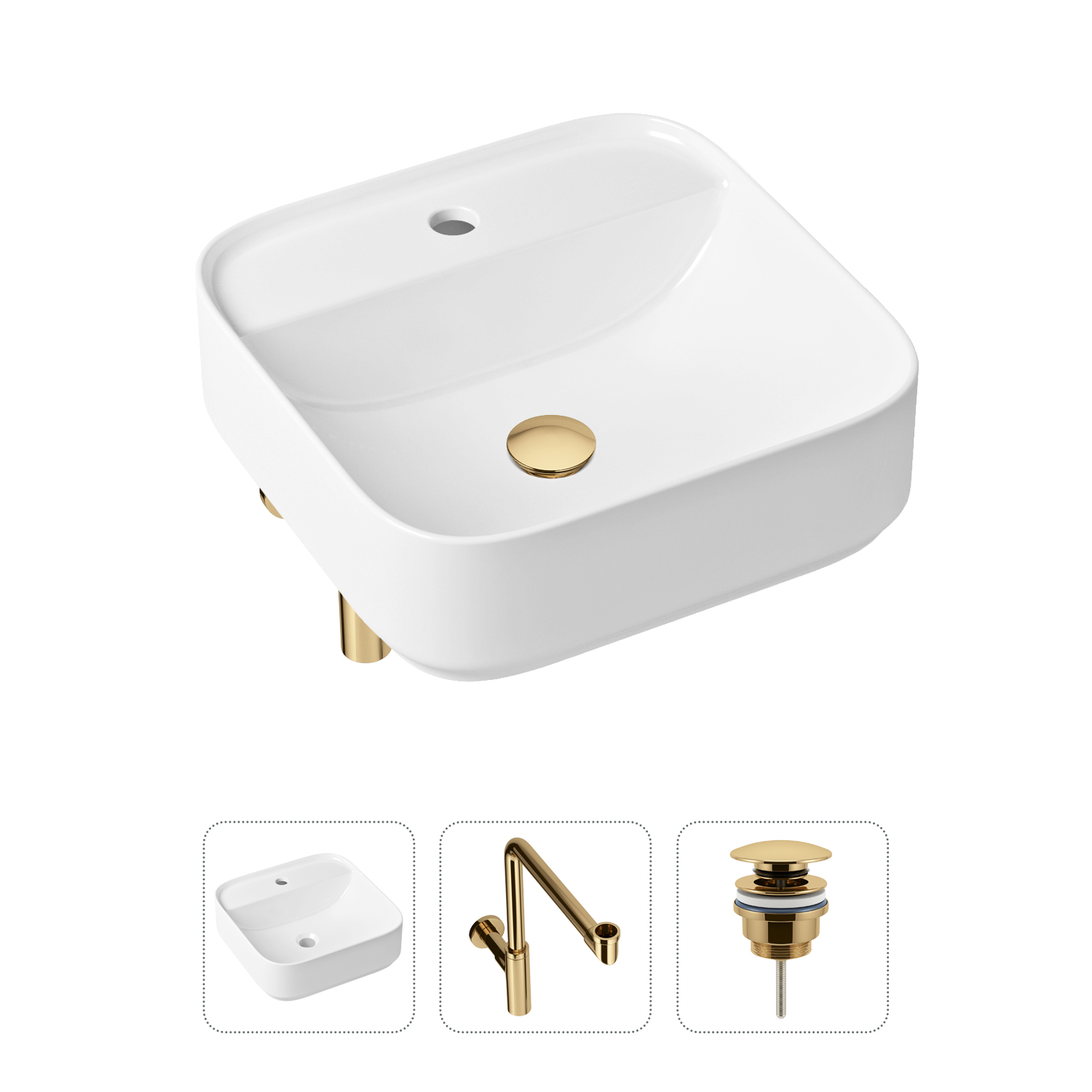 фото Комплект 3 в 1 lavinia boho bathroom sink 21520320: раковина 42 см, сифон, донный клапан