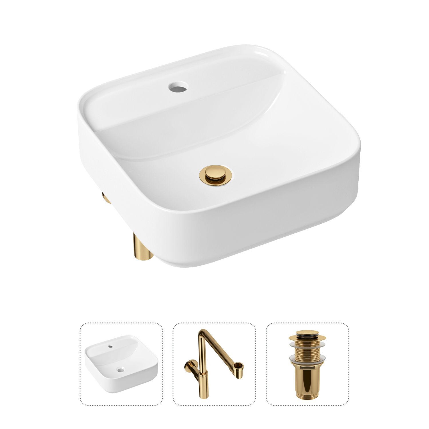 фото Комплект 3 в 1 lavinia boho bathroom sink 21520319: раковина 42 см, сифон, донный клапан