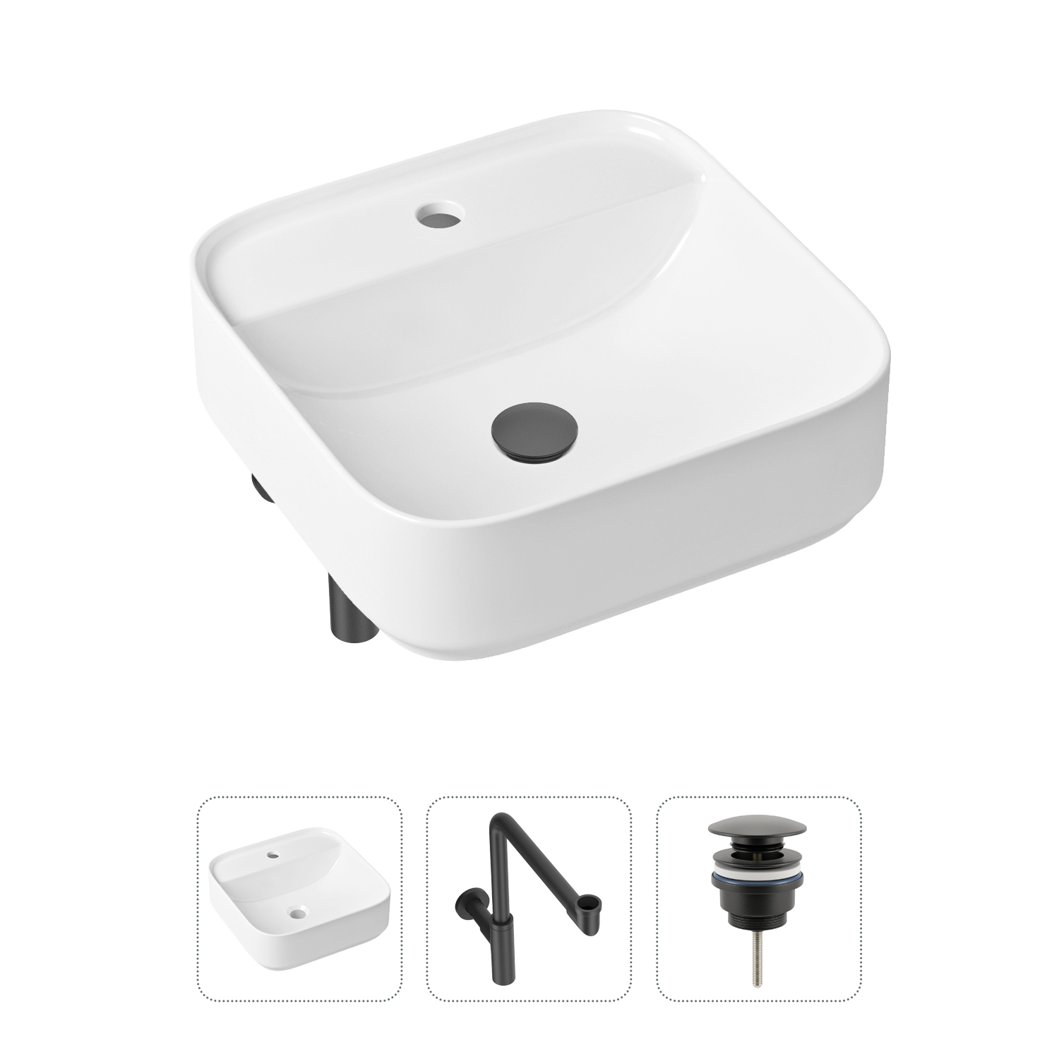 фото Комплект 3 в 1 lavinia boho bathroom sink 21520318: раковина 42 см, сифон, донный клапан