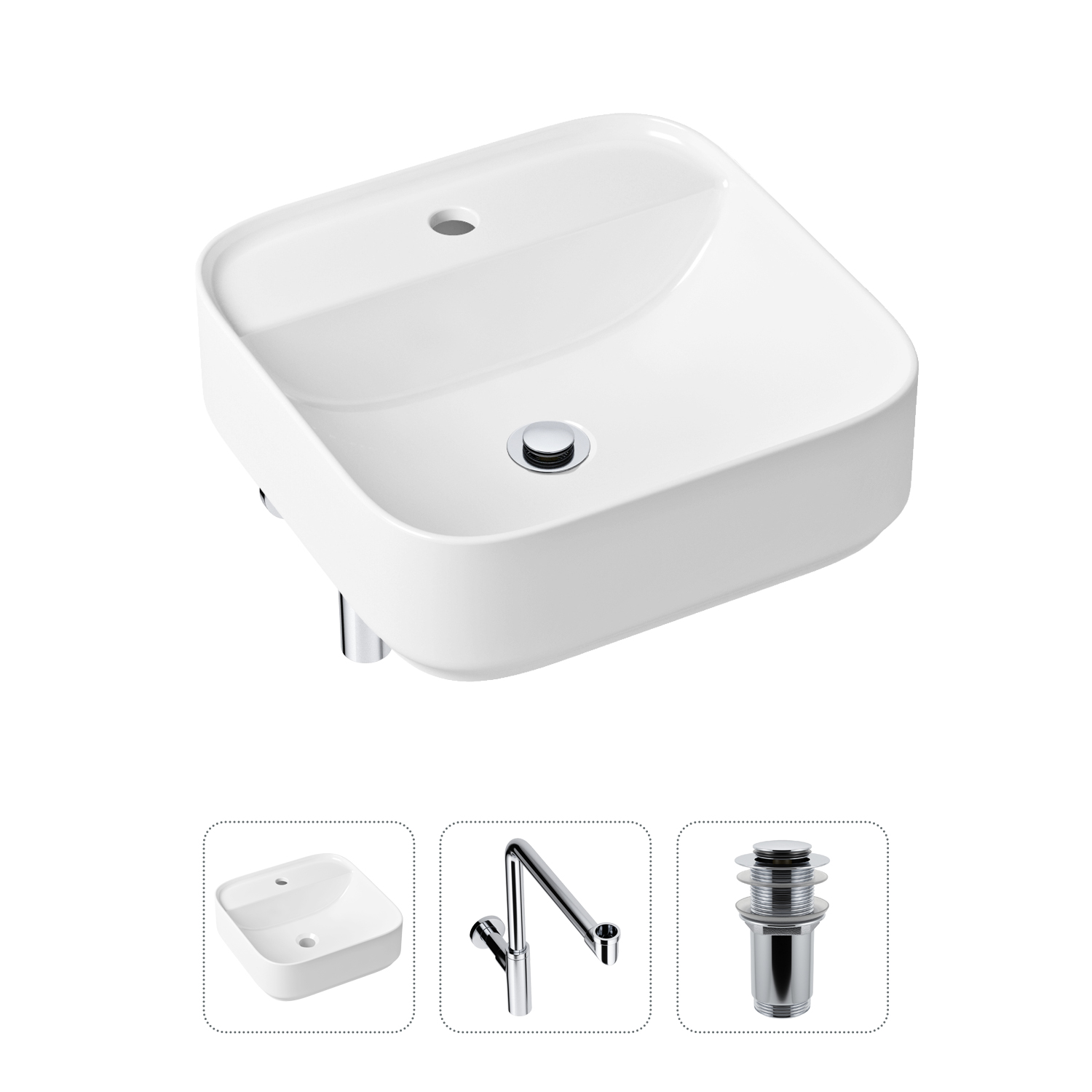 

Комплект 3 в 1 Lavinia Boho Bathroom Sink 21520315: раковина 42 см, сифон, донный клапан, Белый, Комплект раковин Lavinia Boho 33311007 (без перелива- д/к, с сифоном №1)