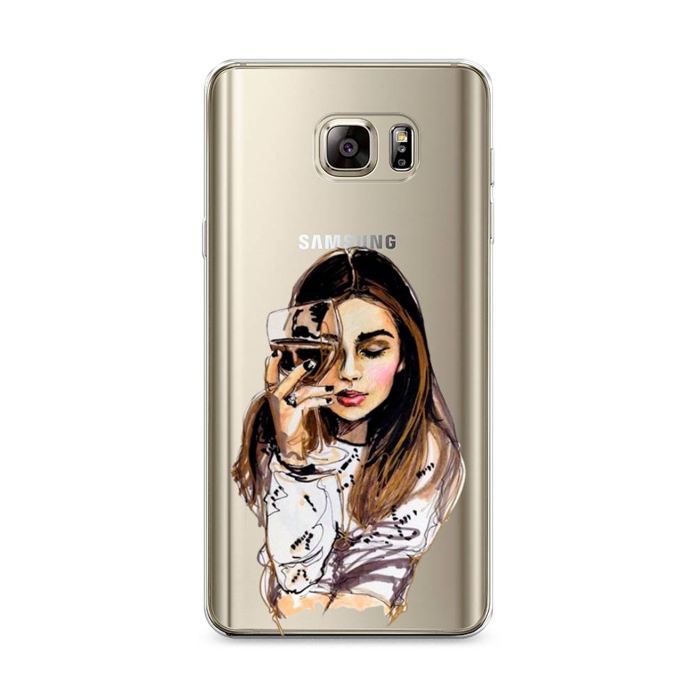 

Чехол Awog на Samsung Galaxy Note 5 / Самсунг Note 5 "Девушка с бокалом", Коричневый;прозрачный;бежевый, 23550-7