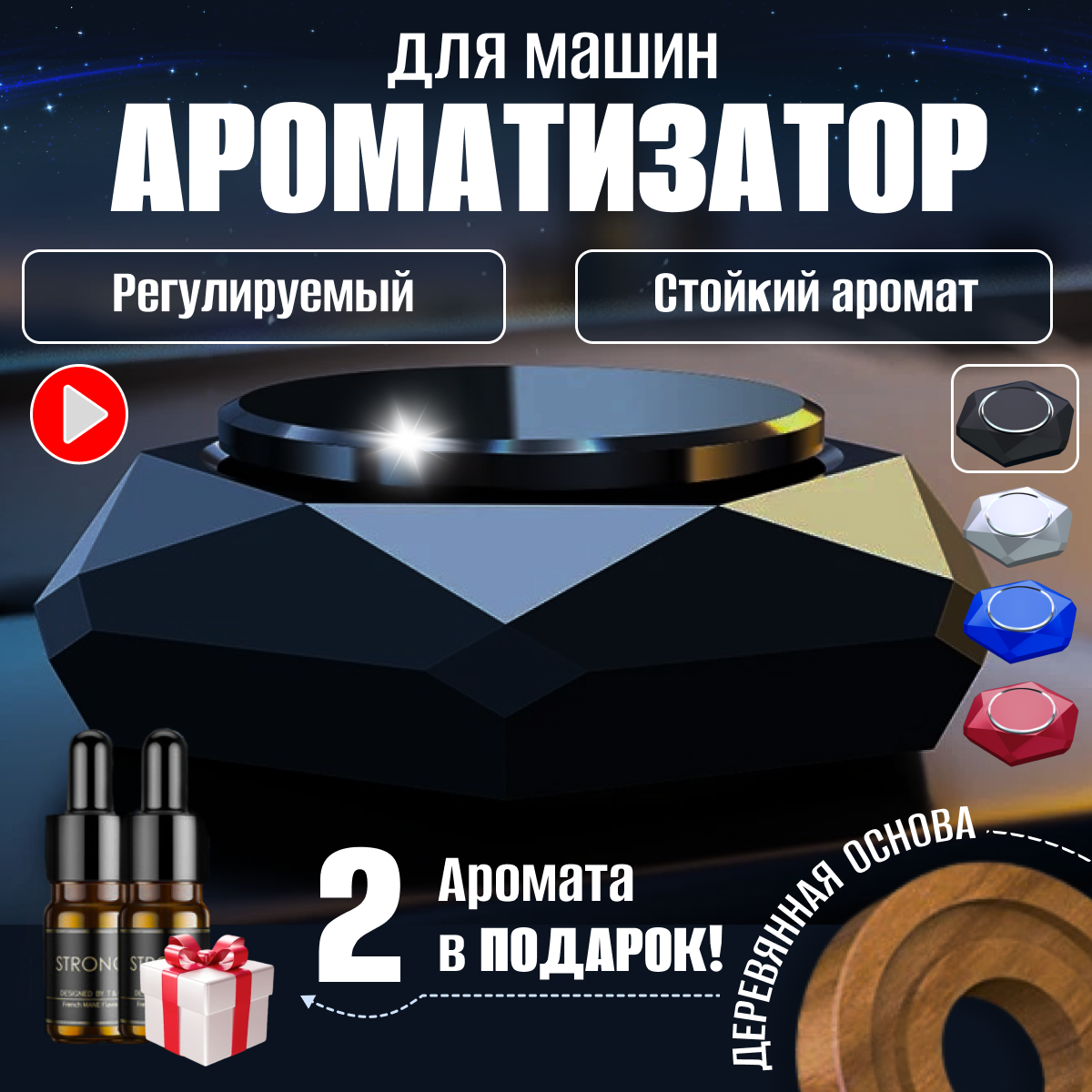 

Ароматизатор в машину с эфирными маслами, чёрный, Черный