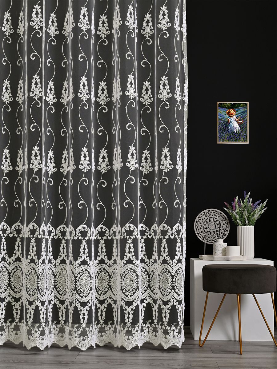 

Тюль A&H корд с вышивкой 350x250 см 1 шт на шторной ленте, корд