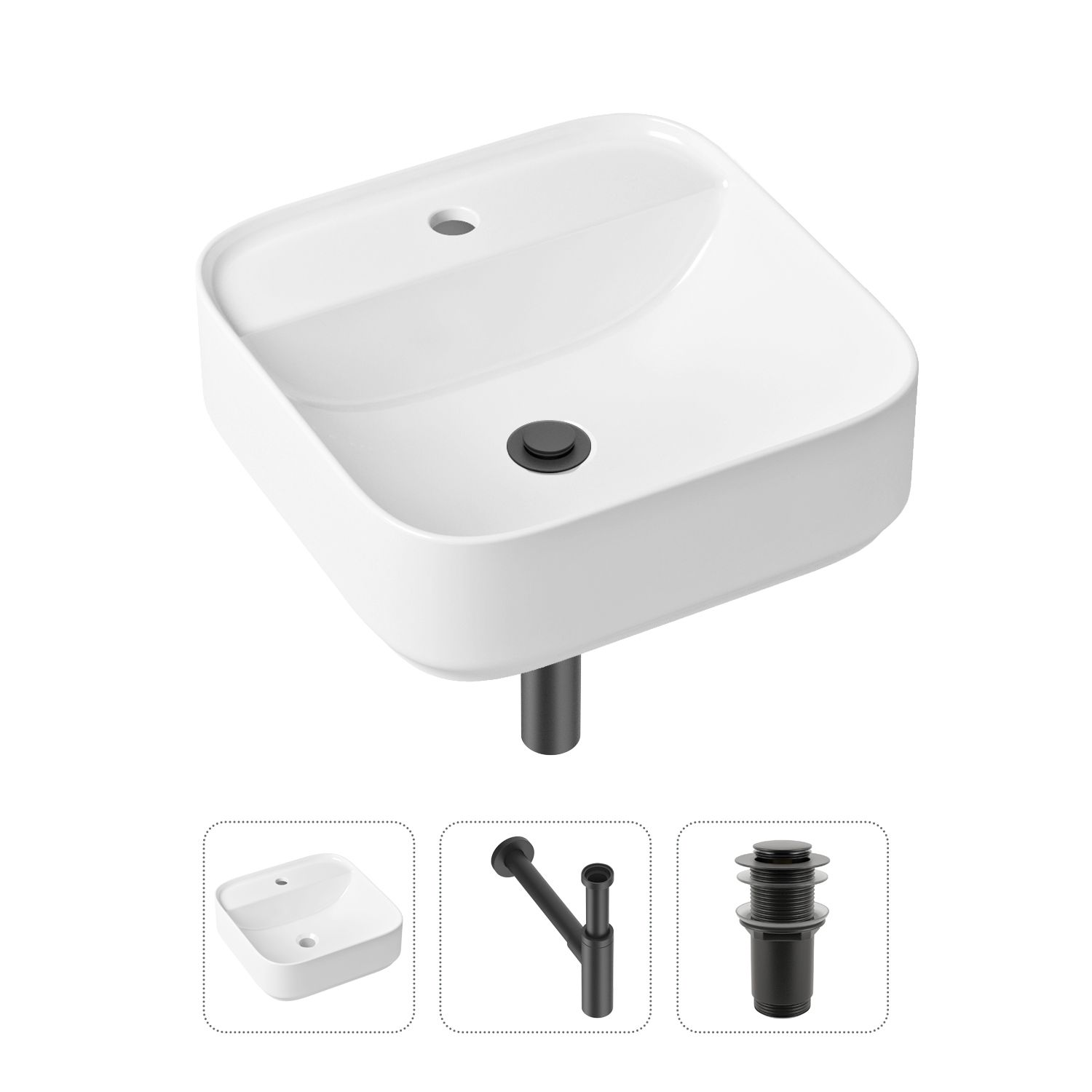 фото Комплект 3 в 1 lavinia boho bathroom sink 21520307: раковина 42 см, сифон, донный клапан