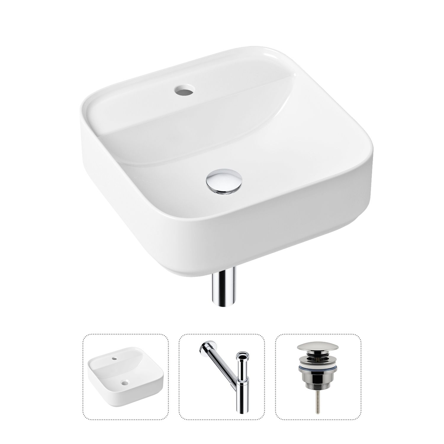 фото Комплект 3 в 1 lavinia boho bathroom sink 21520306: раковина 42 см, сифон, донный клапан