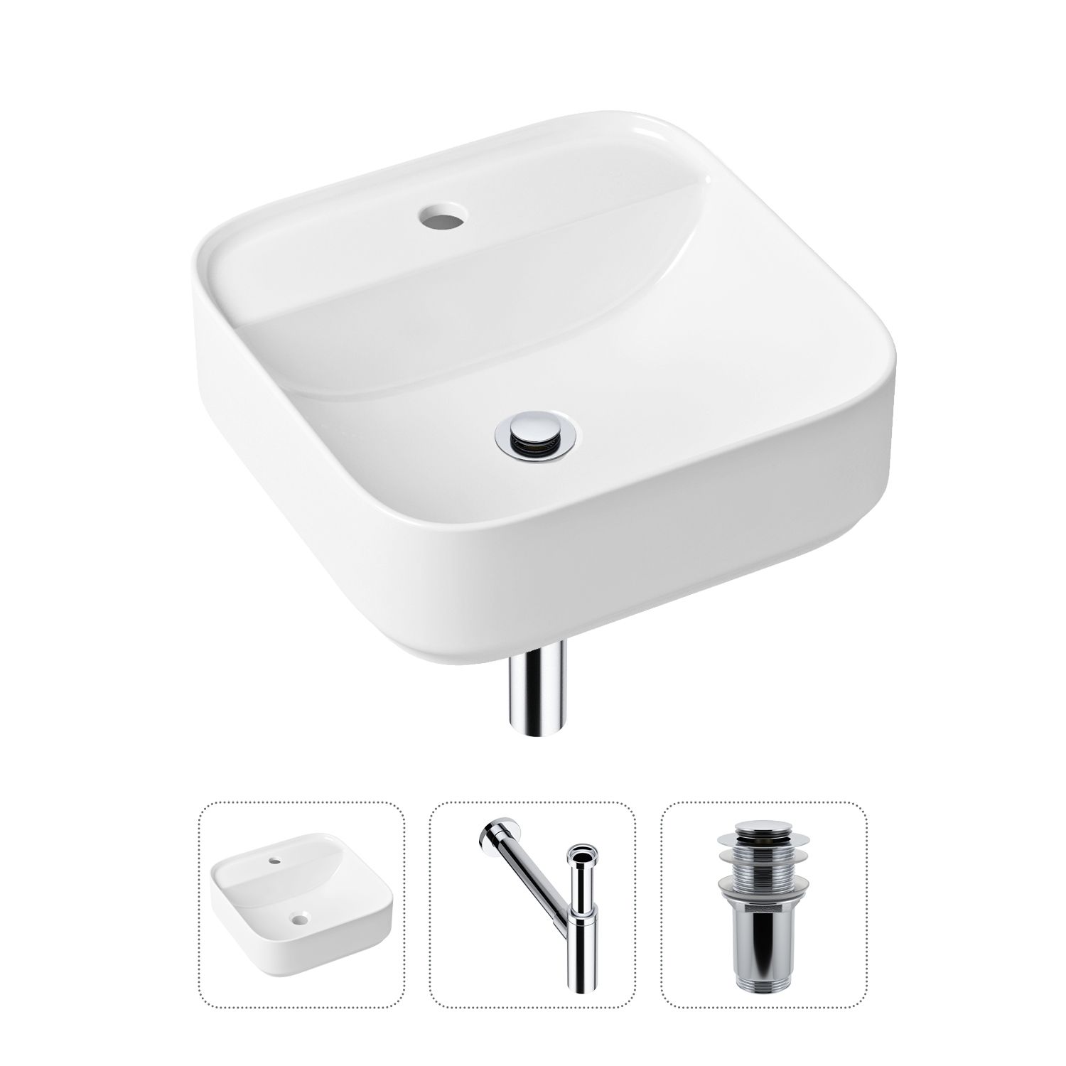 фото Комплект 3 в 1 lavinia boho bathroom sink 21520305: раковина 42 см, сифон, донный клапан