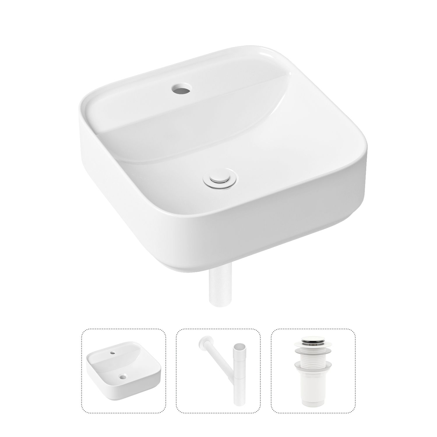 

Комплект 3 в 1 Lavinia Boho Bathroom Sink 21520303: раковина 42 см, сифон, донный клапан, Белый, Bathroom Sink 21520303