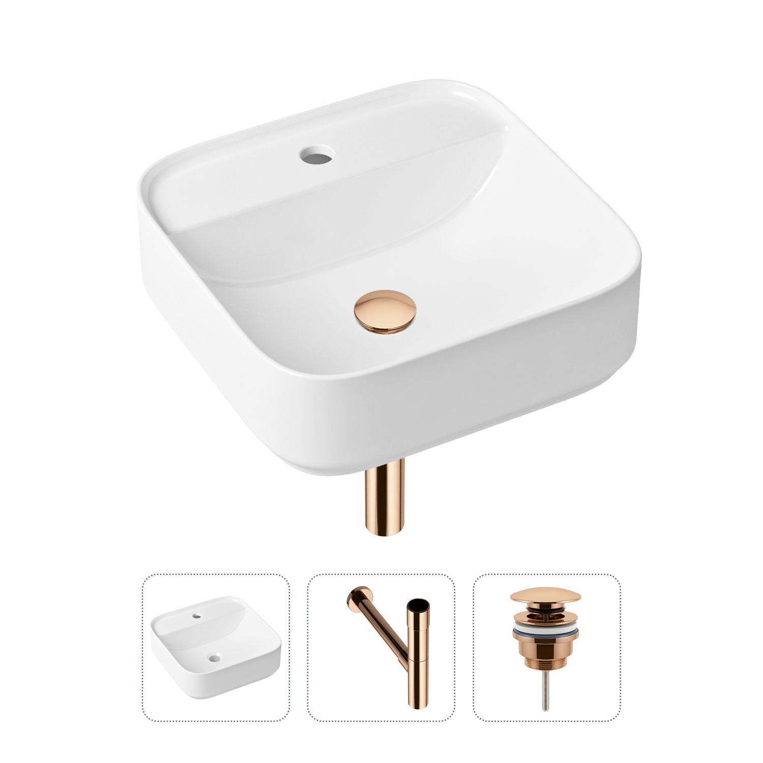 фото Комплект 3 в 1 lavinia boho bathroom sink 21520302: раковина 42 см, сифон, донный клапан