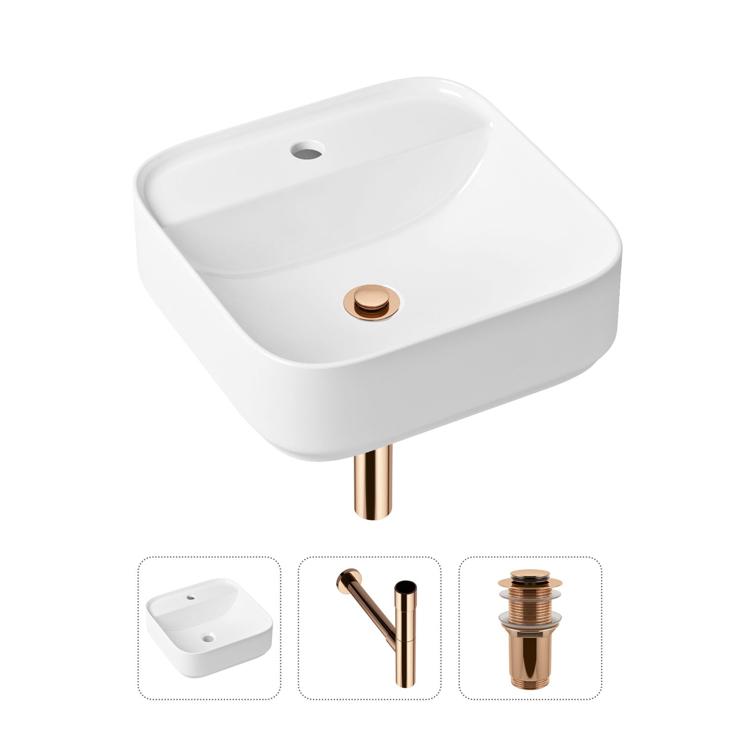 фото Комплект 3 в 1 lavinia boho bathroom sink 21520301: раковина 42 см, сифон, донный клапан