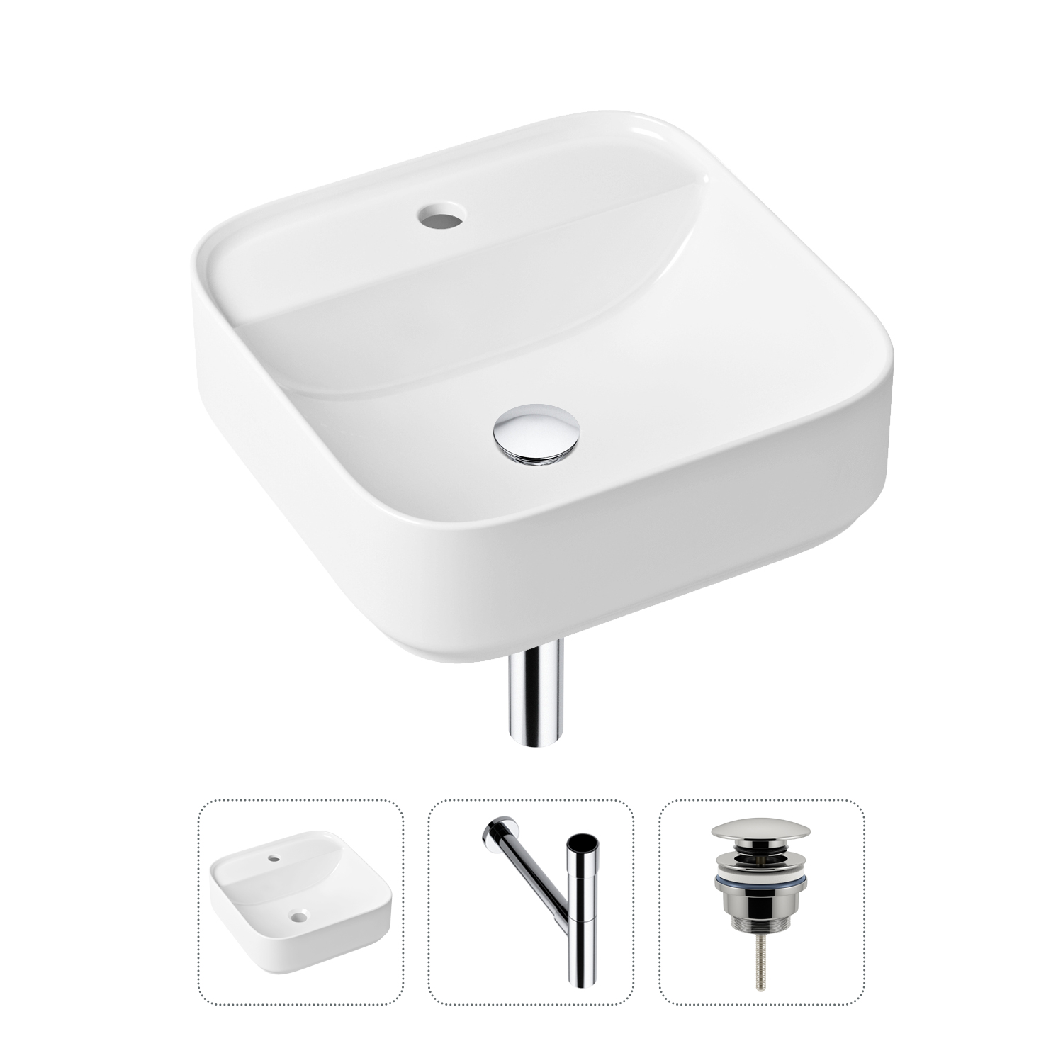 фото Комплект 3 в 1 lavinia boho bathroom sink 21520296: раковина 42 см, сифон, донный клапан