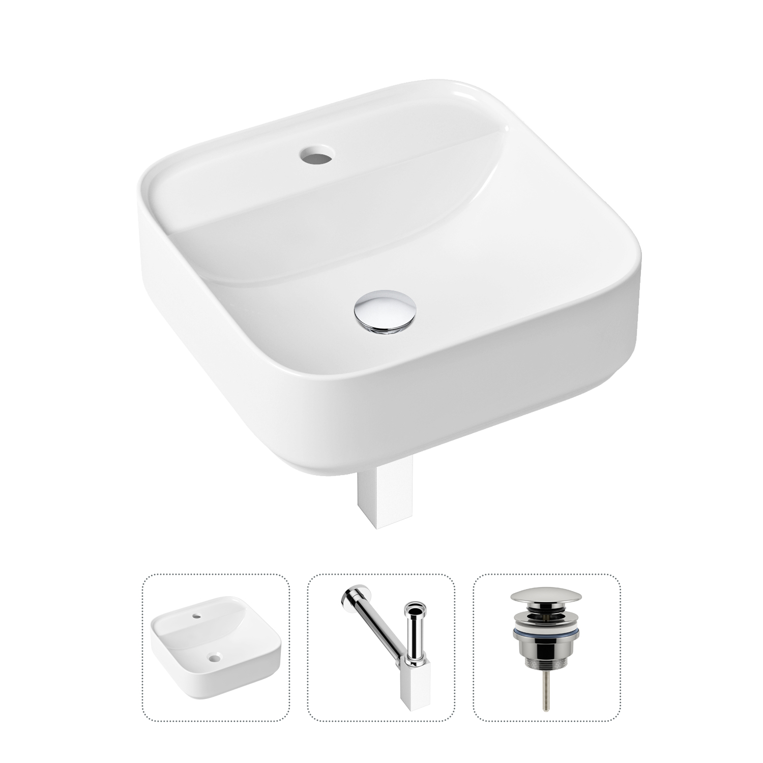 Комплект 3 в 1 Lavinia Boho Bathroom Sink 21520286: раковина 42 см, сифон, донный клапан