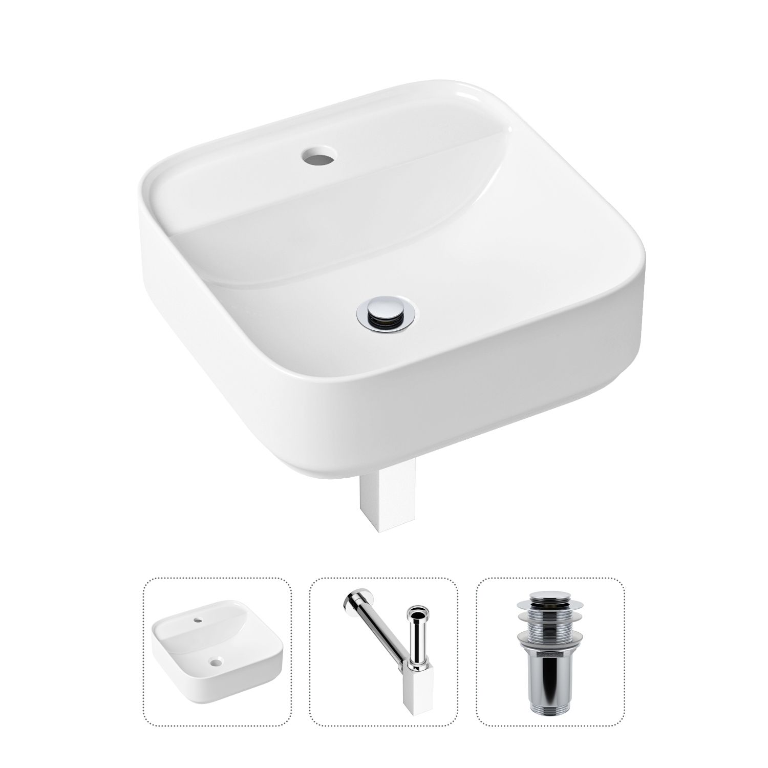 фото Комплект 3 в 1 lavinia boho bathroom sink 21520285: раковина 42 см, сифон, донный клапан