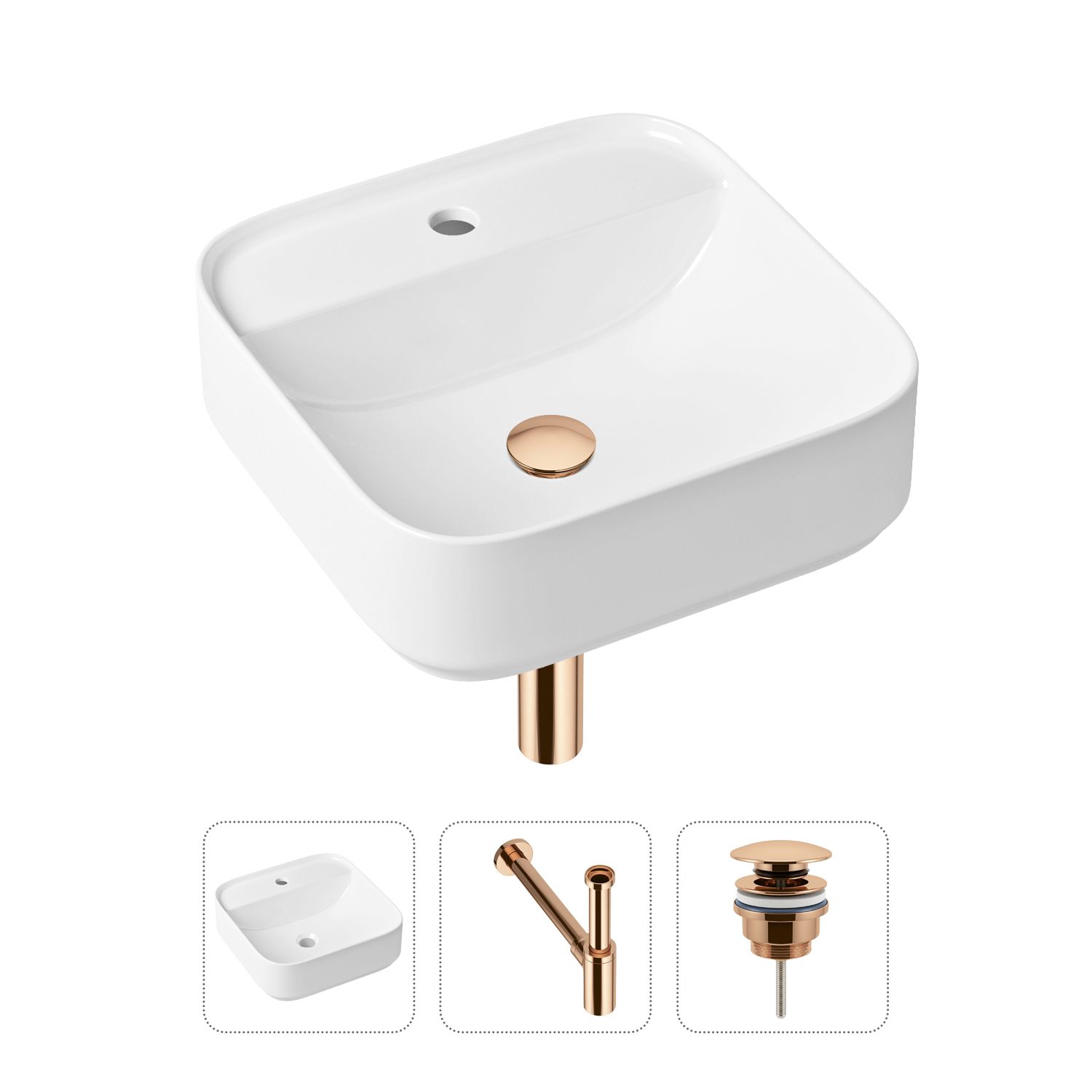 фото Комплект 3 в 1 lavinia boho bathroom sink 21520282: раковина 42 см, сифон, донный клапан