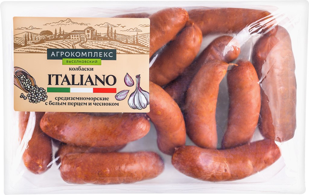 

Колбаски полукопченые Агрокомплекс Italiano Средиземноморские белый перец-чеснок