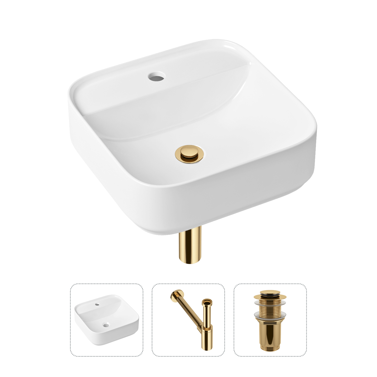 фото Комплект 3 в 1 lavinia boho bathroom sink 21520279: раковина 42 см, сифон, донный клапан
