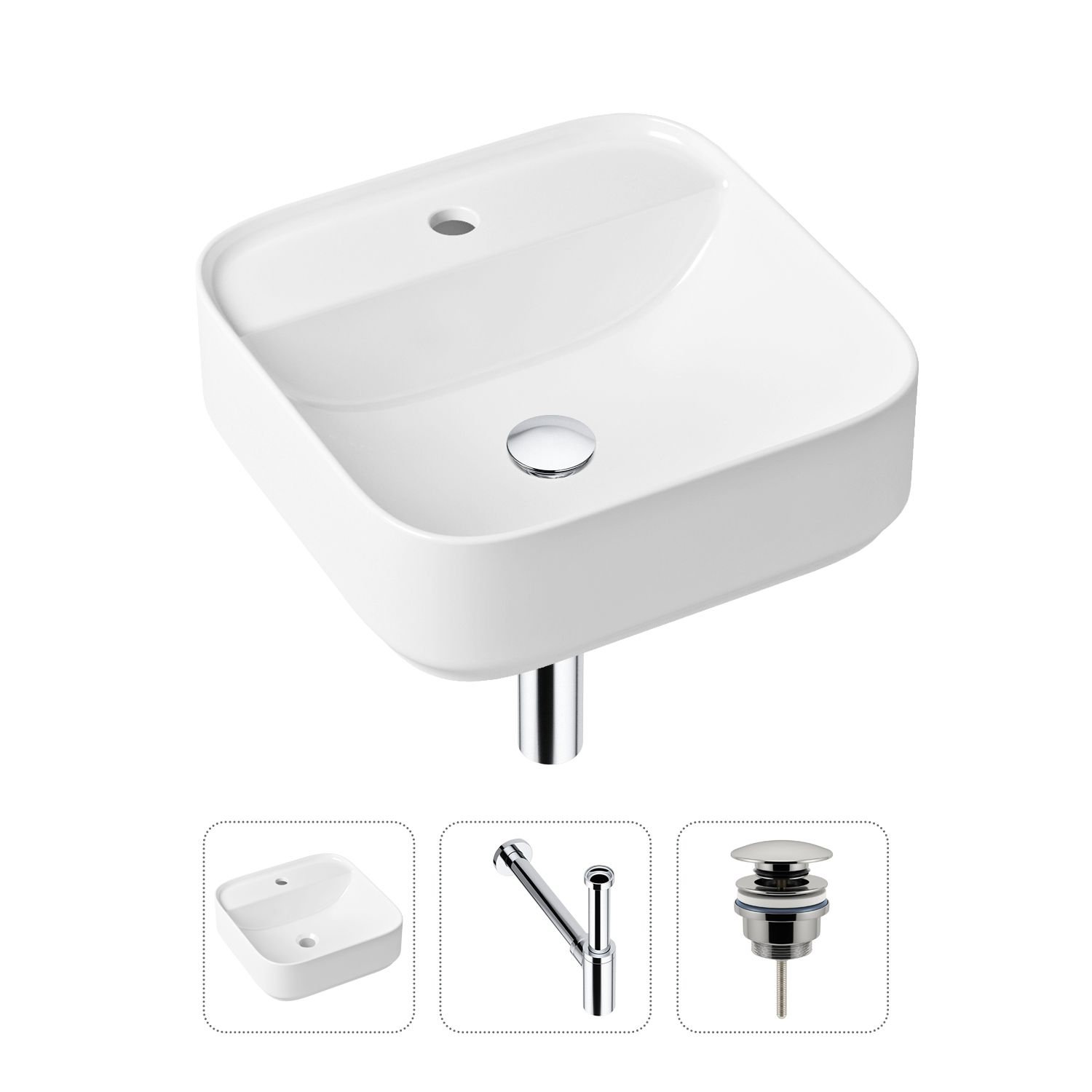 фото Комплект 3 в 1 lavinia boho bathroom sink 21520276: раковина 42 см, сифон, донный клапан