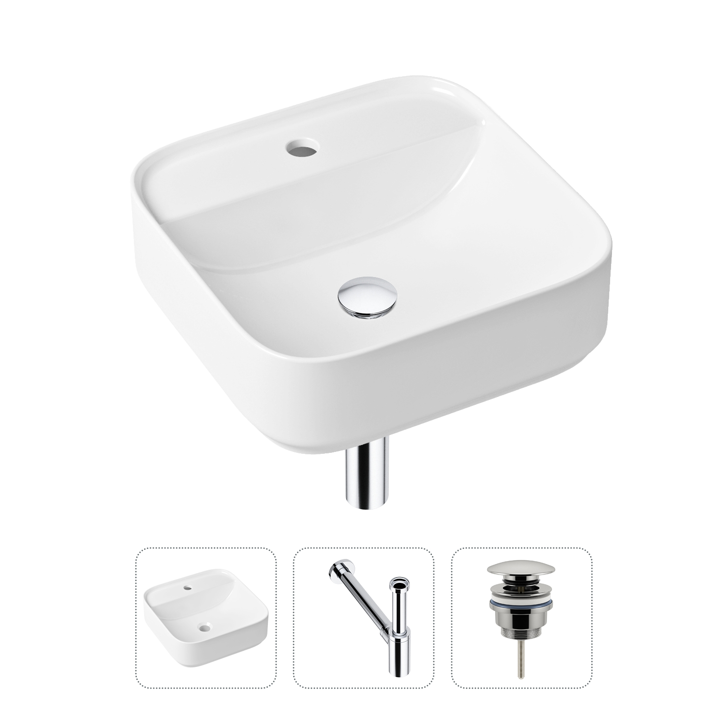 фото Комплект 3 в 1 lavinia boho bathroom sink 21520276: раковина 42 см, сифон, донный клапан