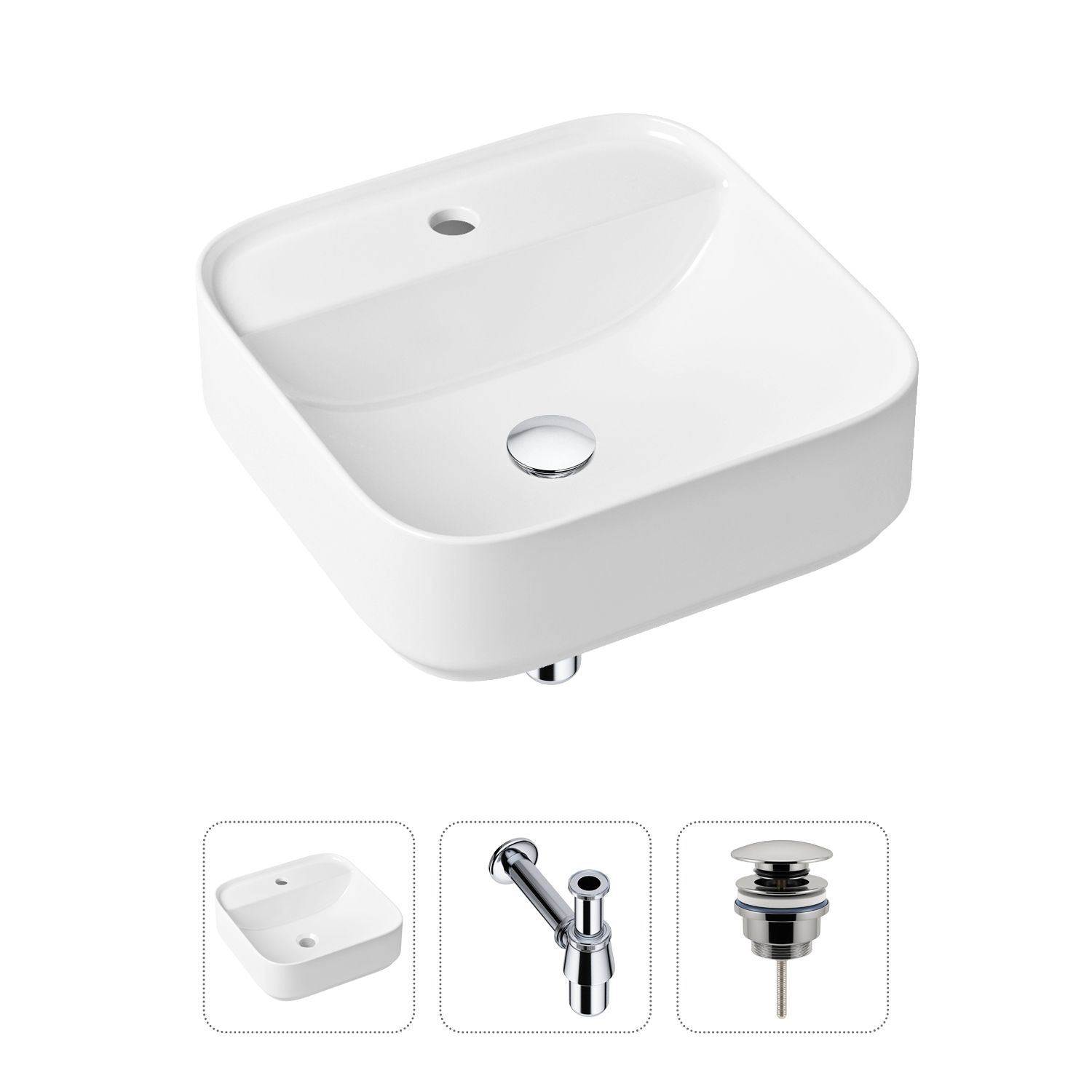 Комплект 3 в 1 Lavinia Boho Bathroom Sink 21520274: раковина 42 см, сифон, донный клапан