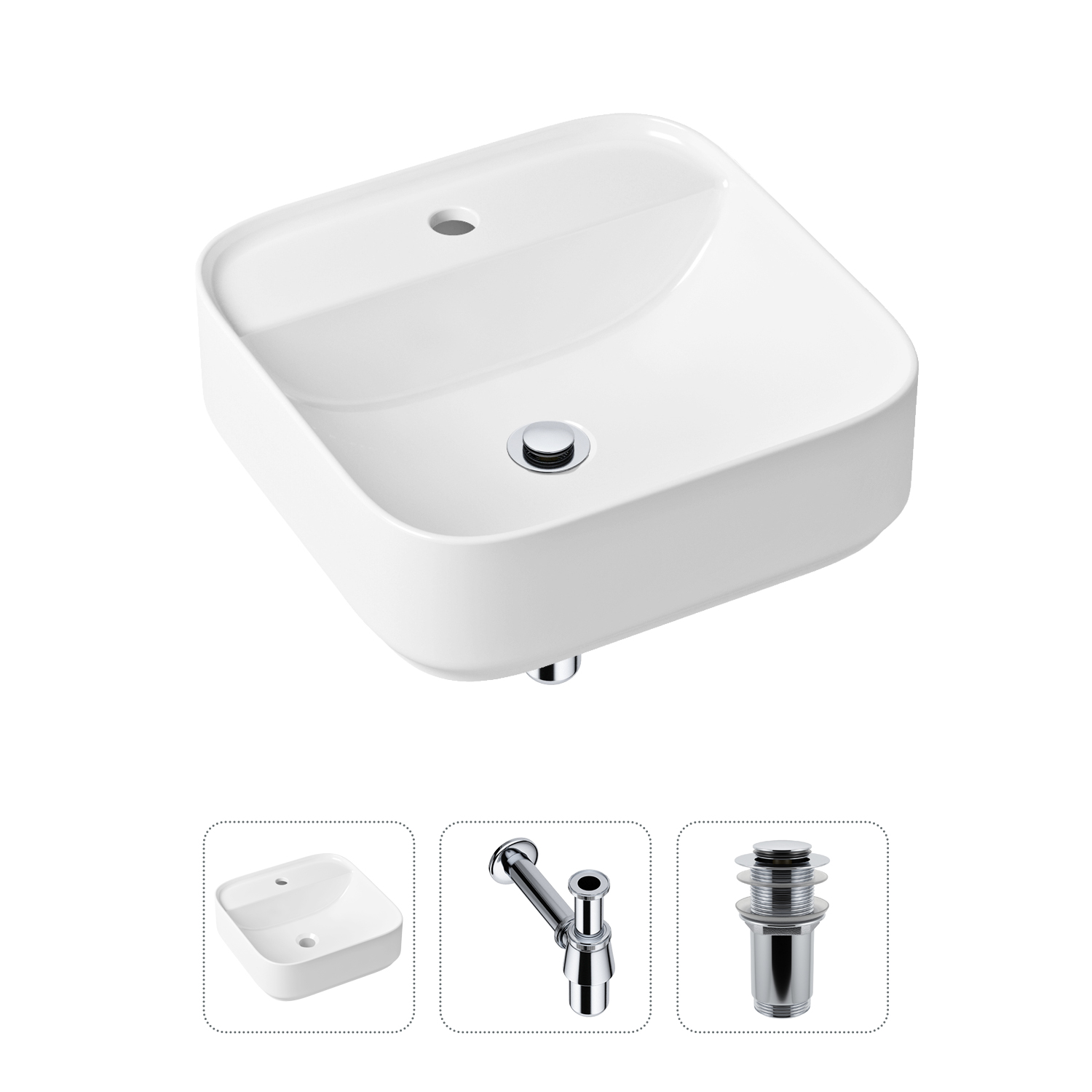 Комплект 3 в 1 Lavinia Boho Bathroom Sink 21520273: раковина 42 см, сифон, донный клапан набор чашек кофейных роза ложки из серебра 4 предмета