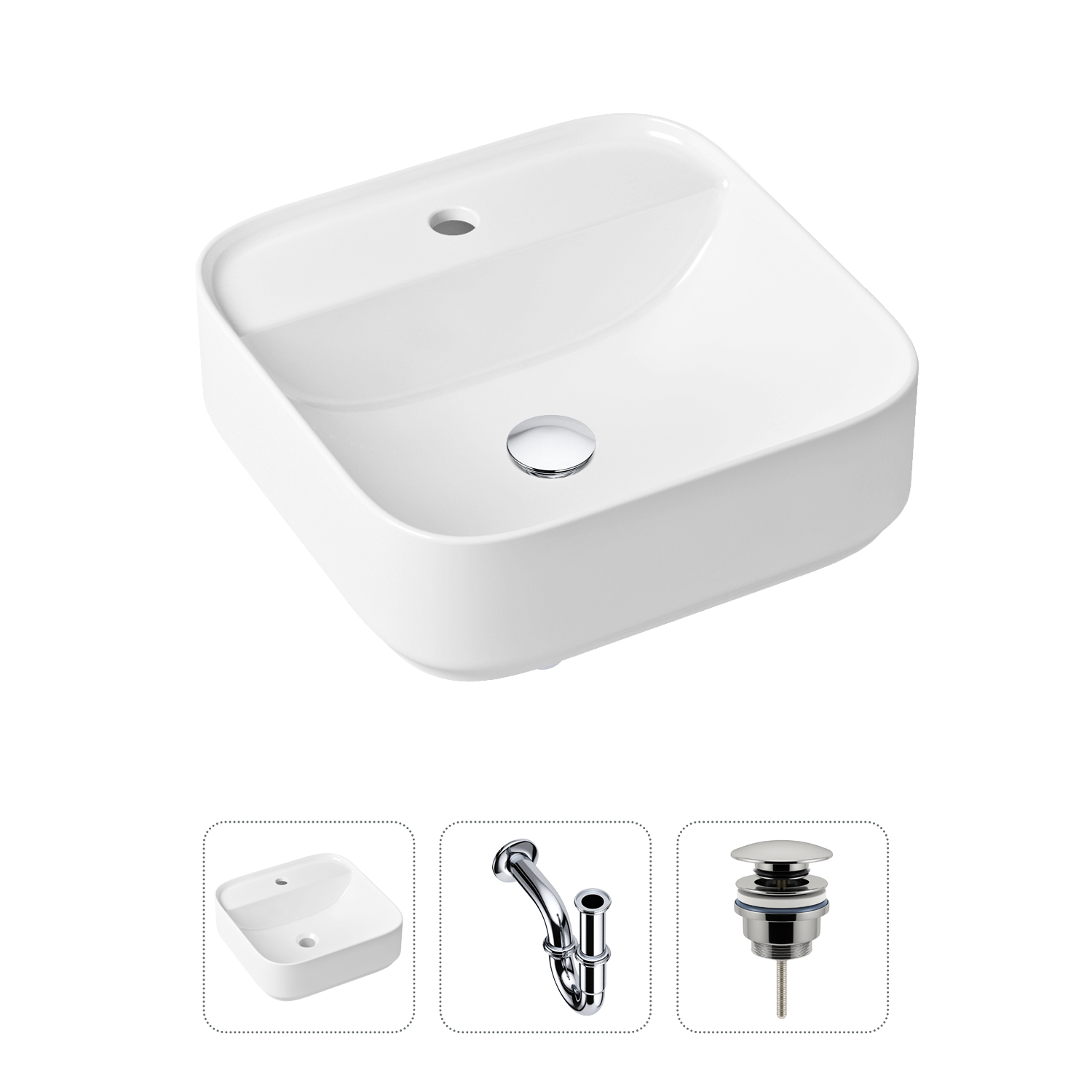 фото Комплект 3 в 1 lavinia boho bathroom sink 21520272: раковина 42 см, сифон, донный клапан