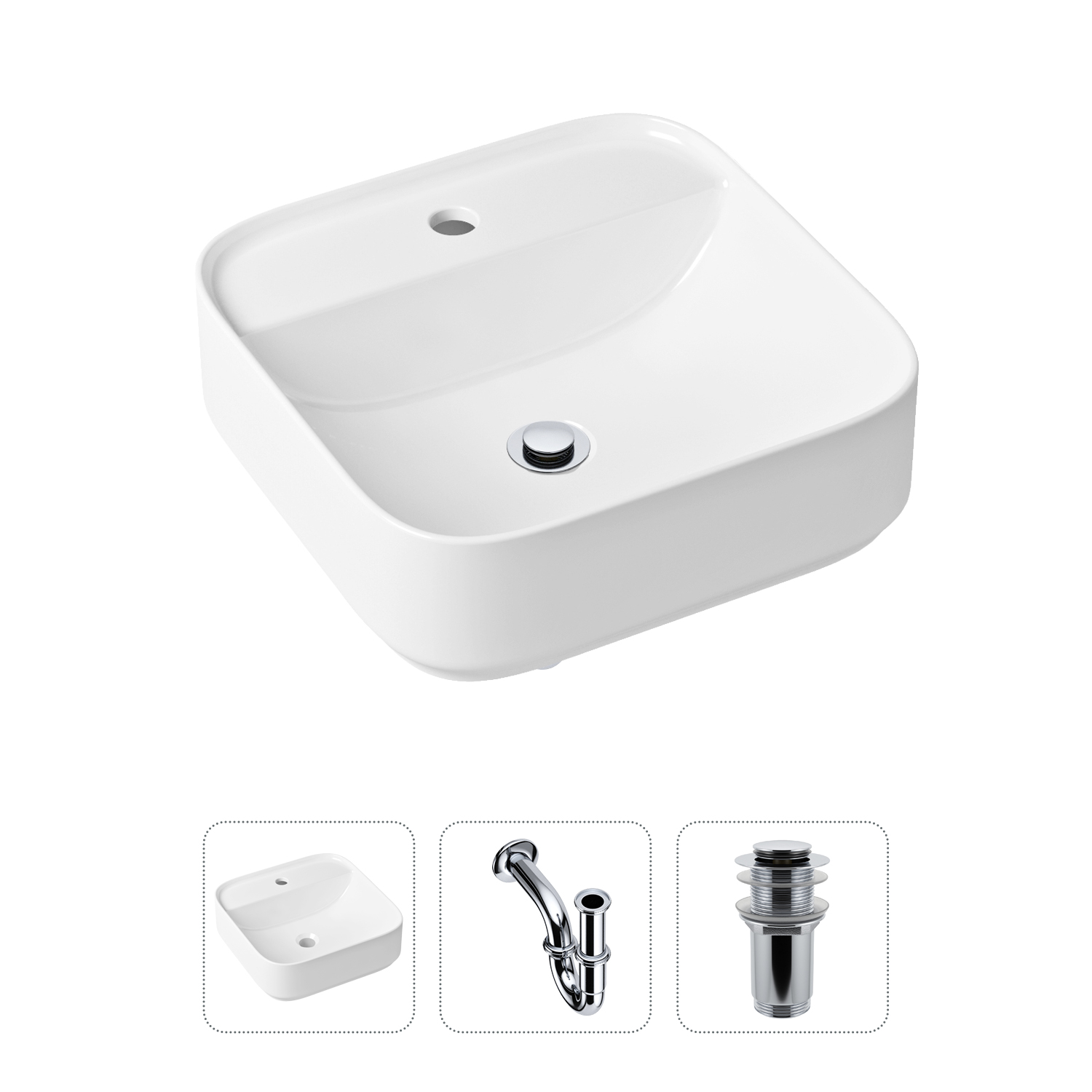 Комплект 3 в 1 Lavinia Boho Bathroom Sink 21520271: раковина 42 см, сифон, донный клапан